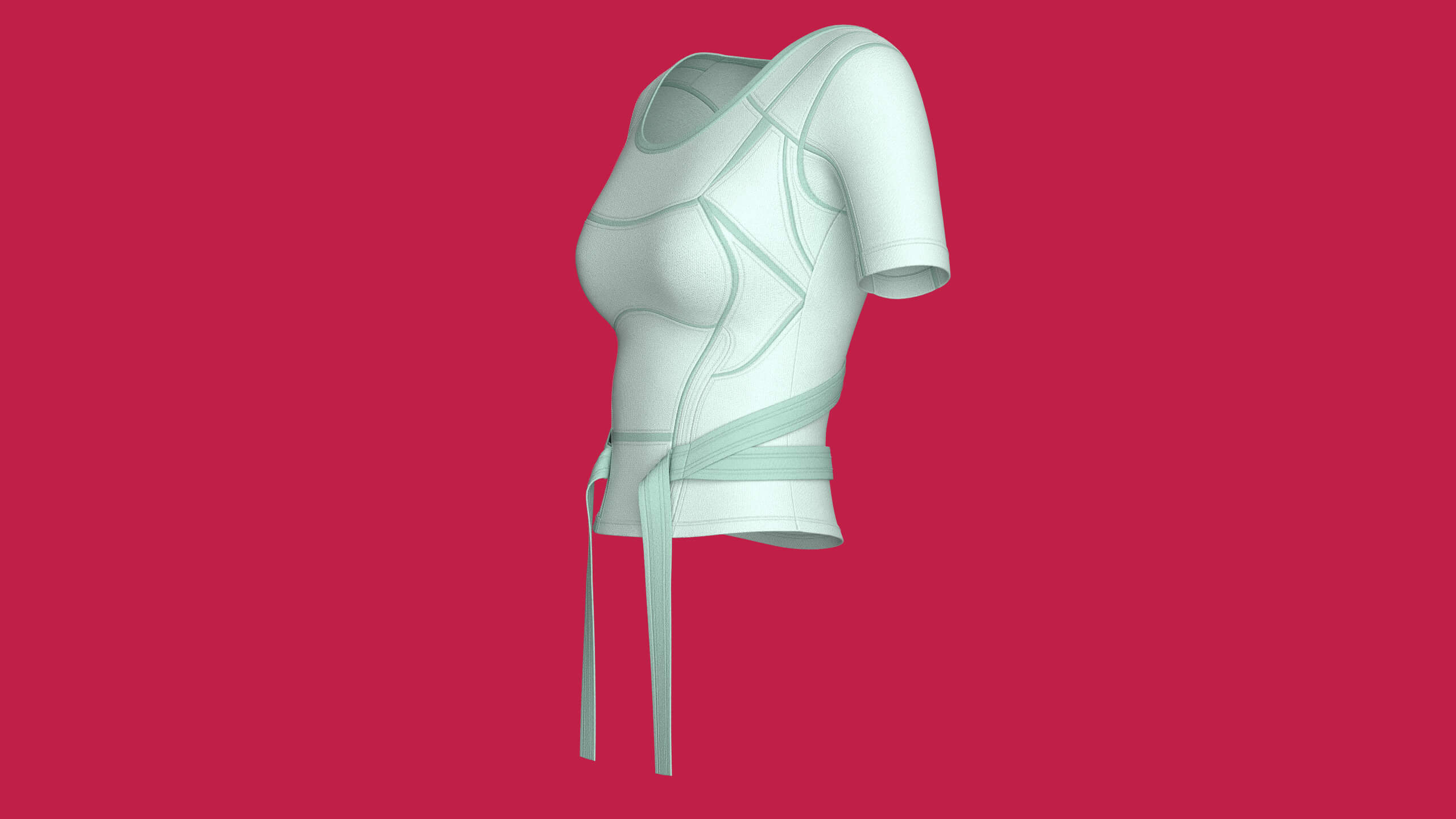 Girls Crop Top with Waist Wrap Tie Strap 3D Model