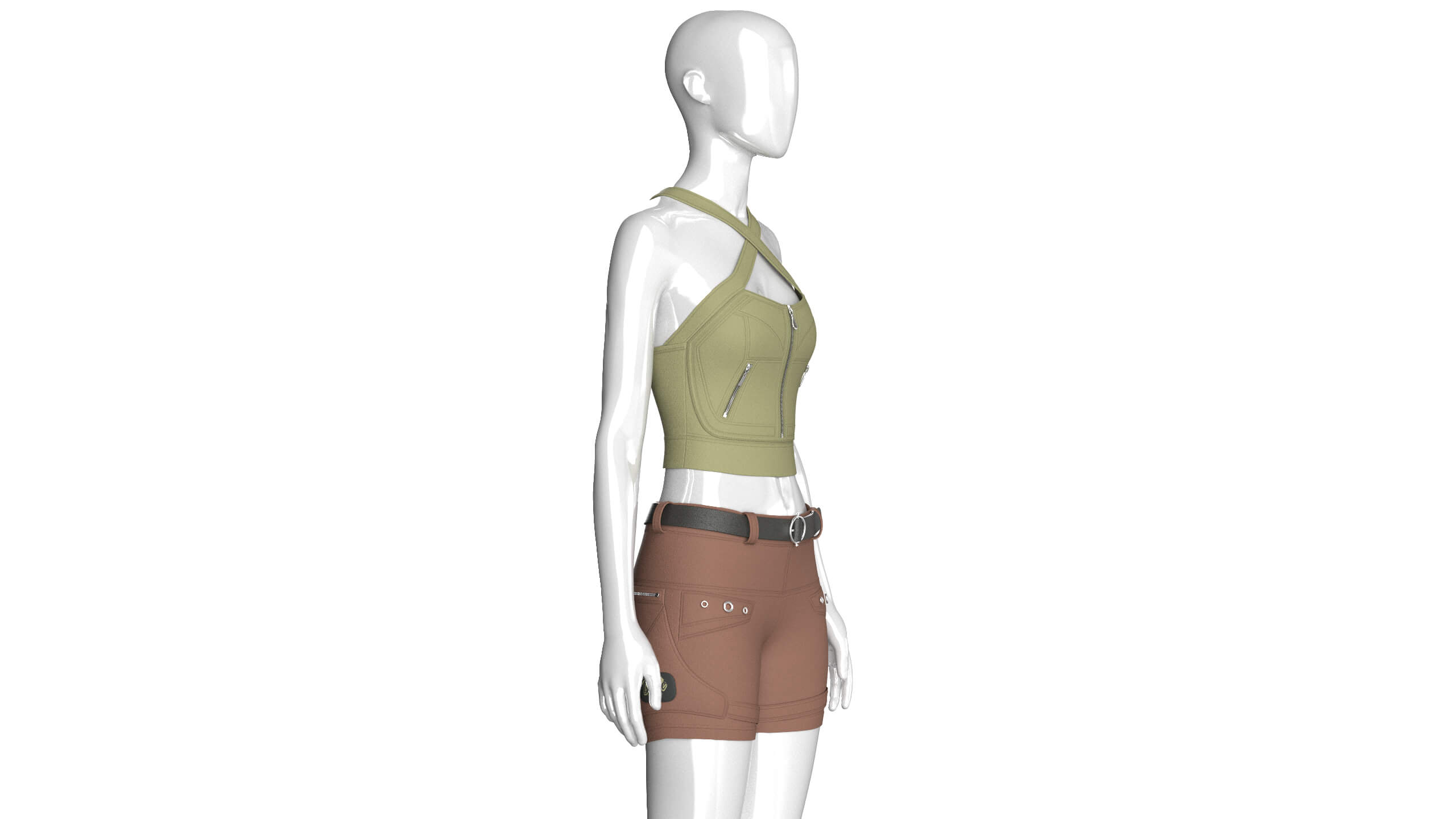 Girls Cross-Strap Crop Top With Cargo Shorts 3D Model