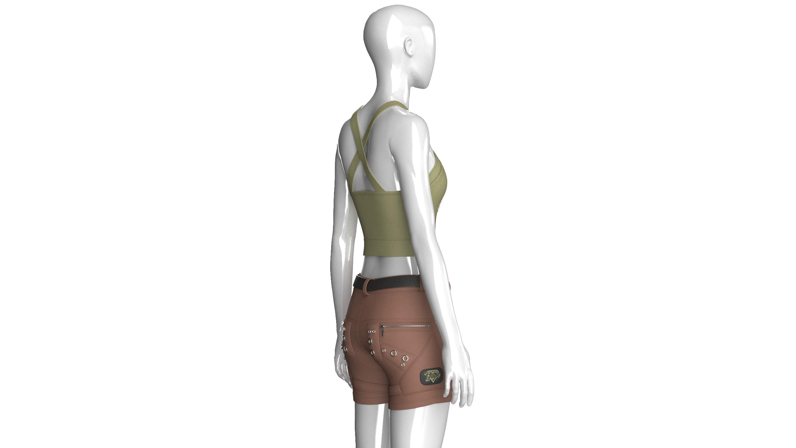 Girls Cross-Strap Crop Top With Cargo Shorts 3D Model