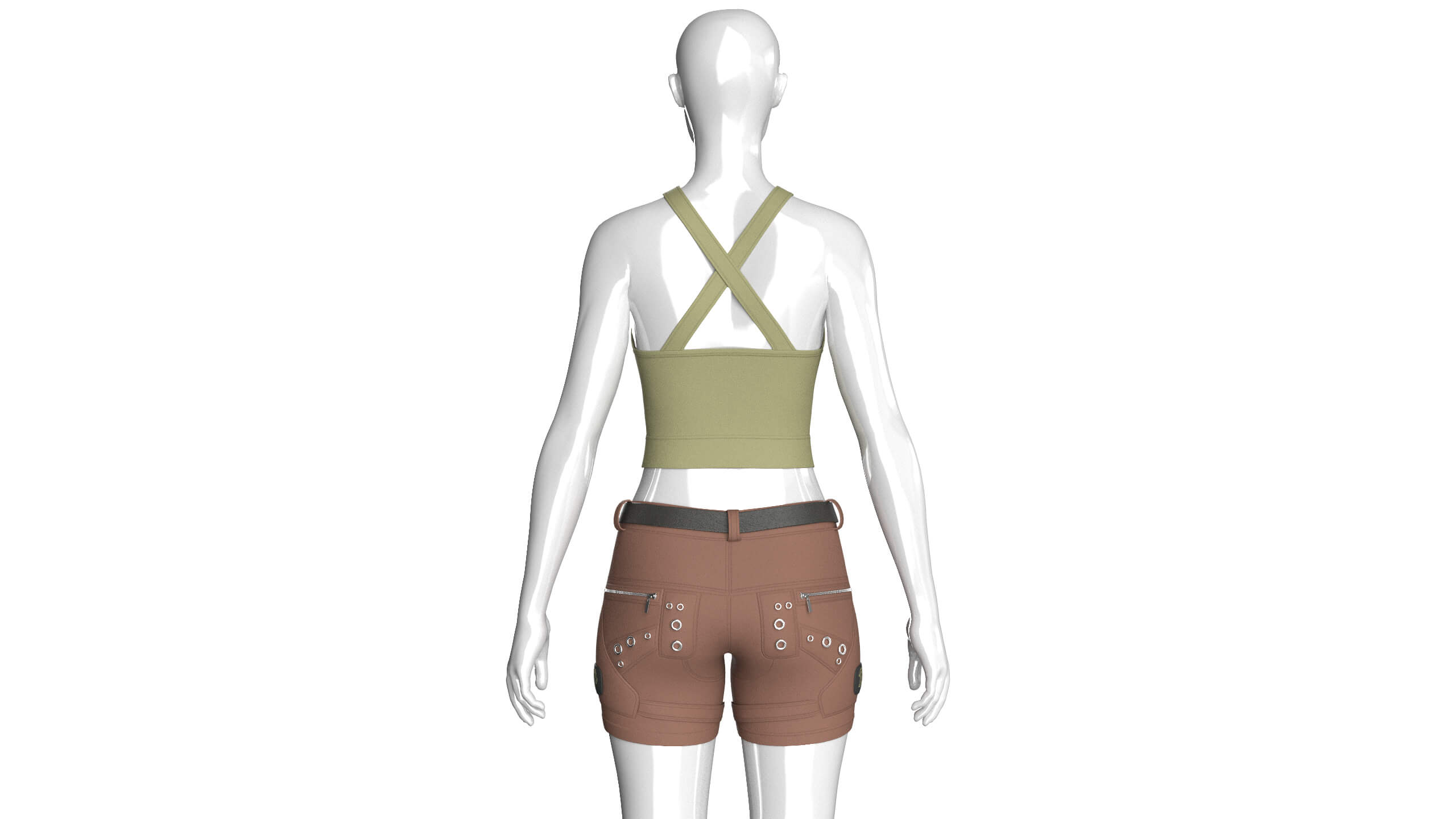Girls Cross-Strap Crop Top With Cargo Shorts 3D Model