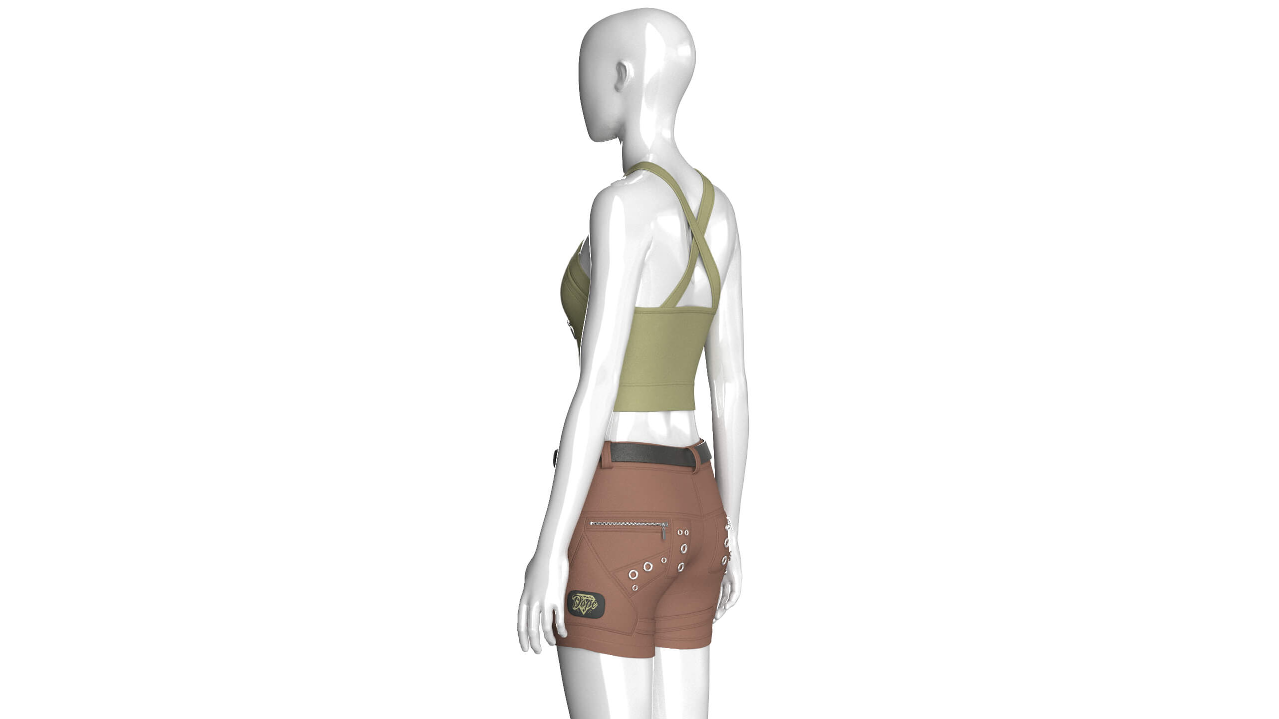 Girls Cross-Strap Crop Top With Cargo Shorts 3D Model