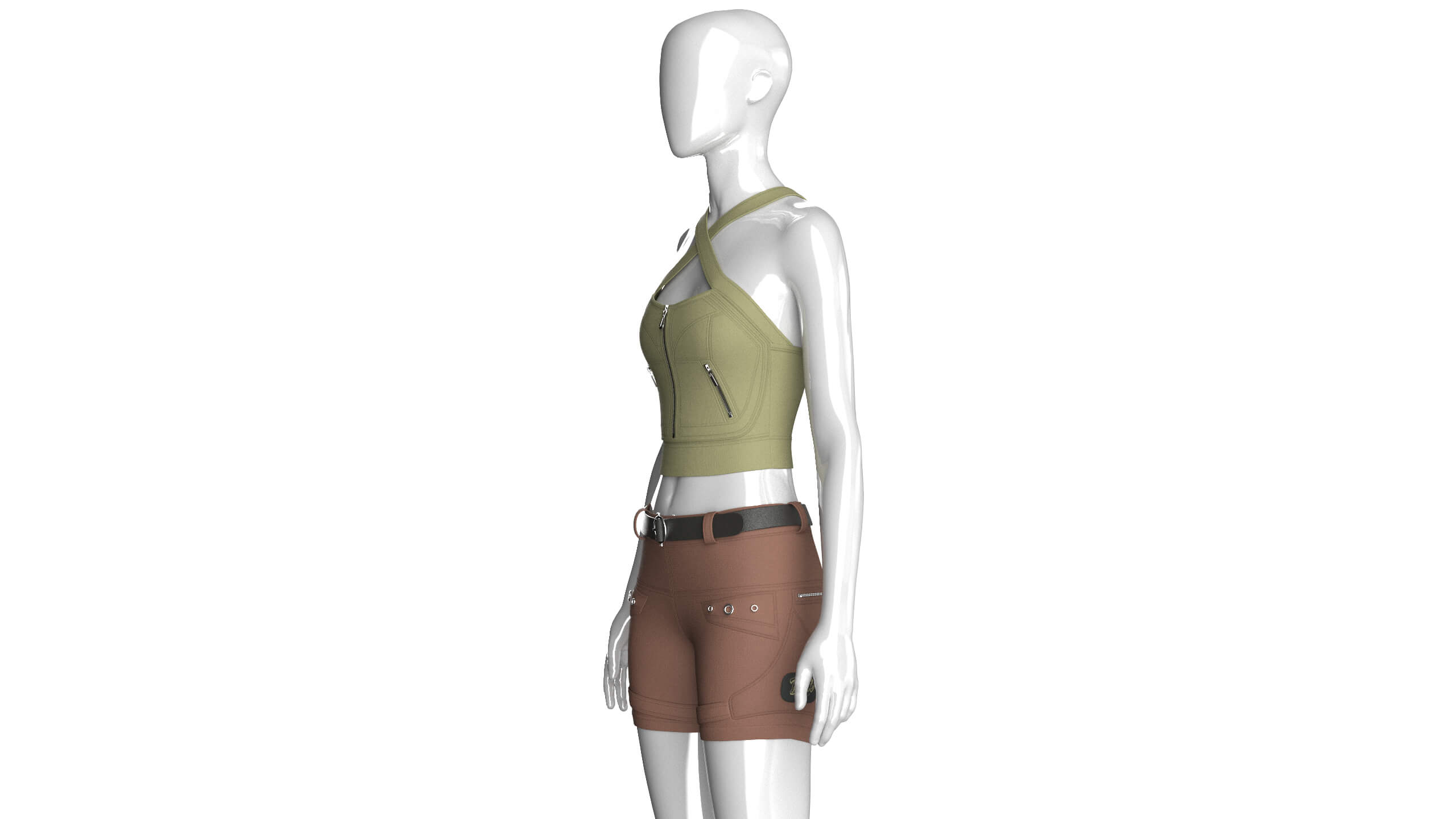 Girls Cross-Strap Crop Top With Cargo Shorts 3D Model