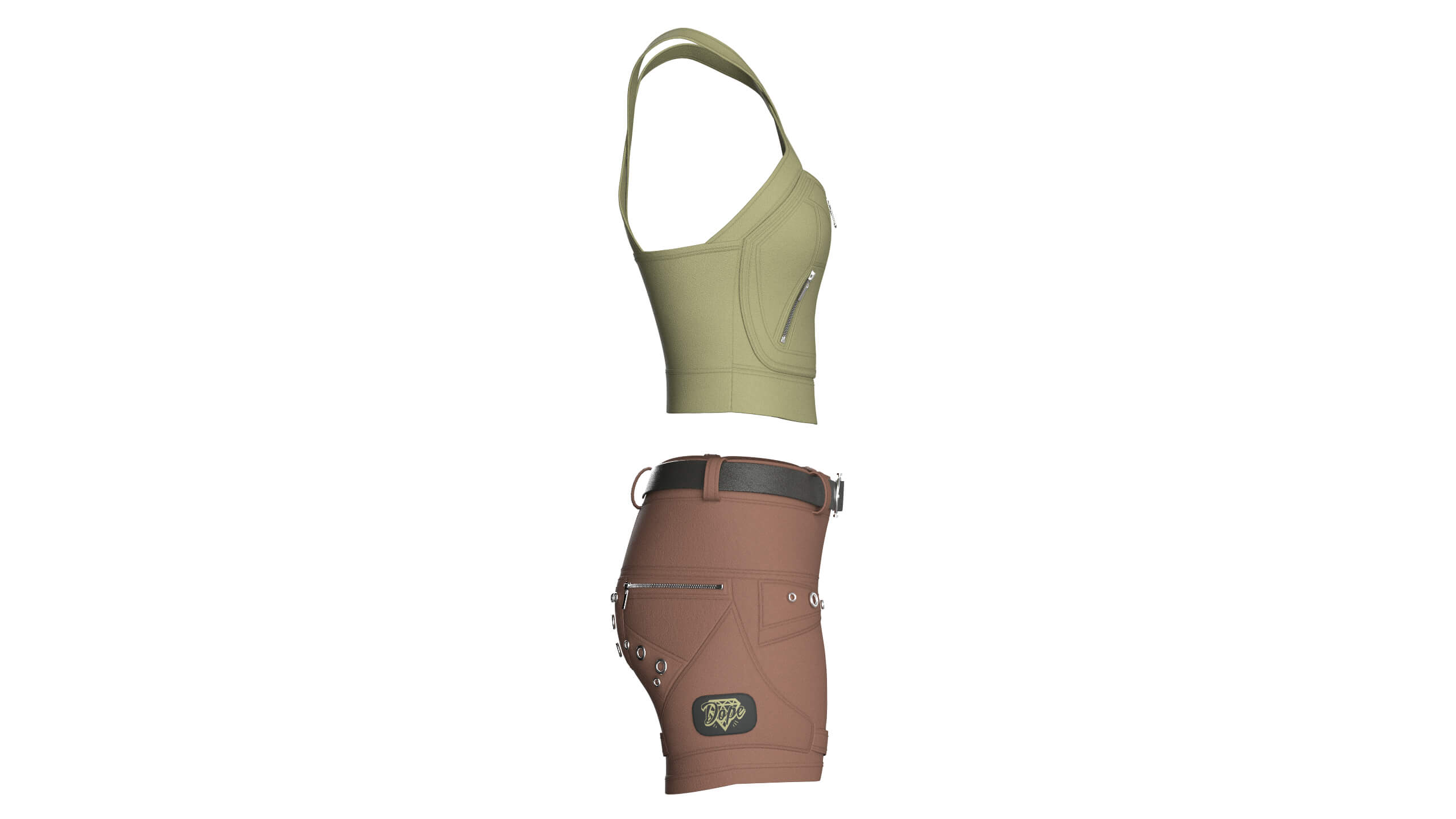 Girls Cross-Strap Crop Top With Cargo Shorts 3D Model