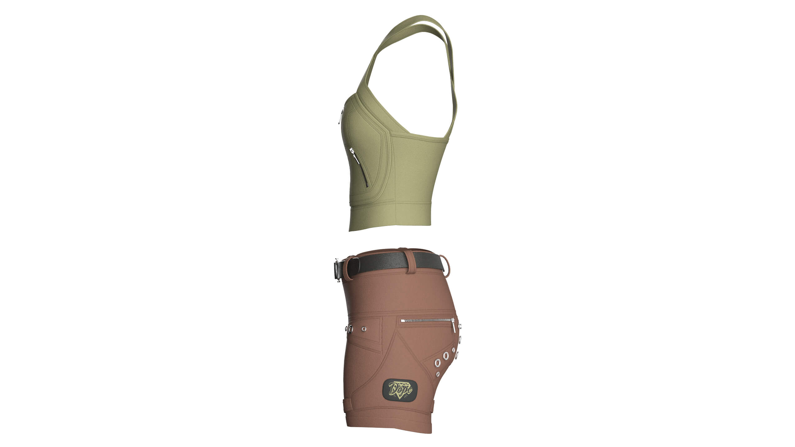 Girls Cross-Strap Crop Top With Cargo Shorts 3D Model
