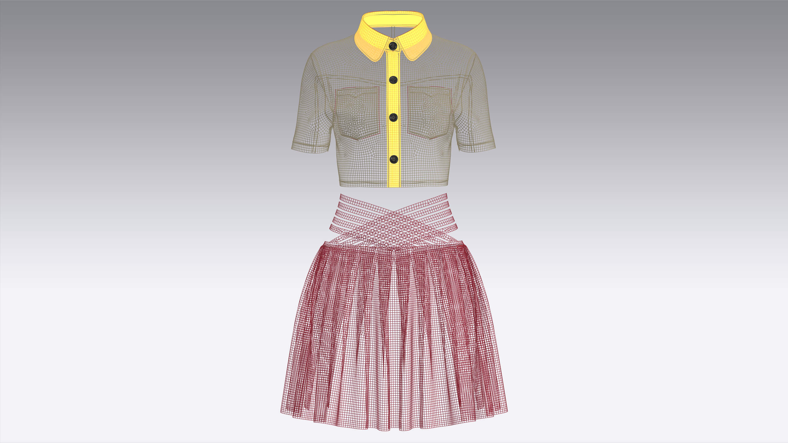 Girls Cross-Strap Waist Skirt with Cropped Shirt 3D Model