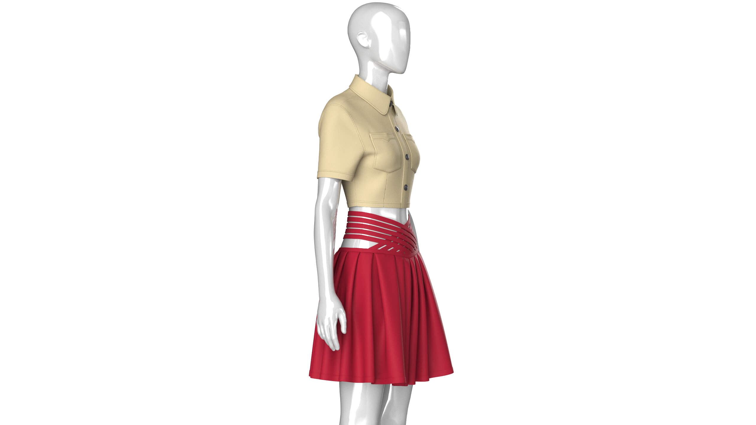 Girls Cross-Strap Waist Skirt with Cropped Shirt 3D Model