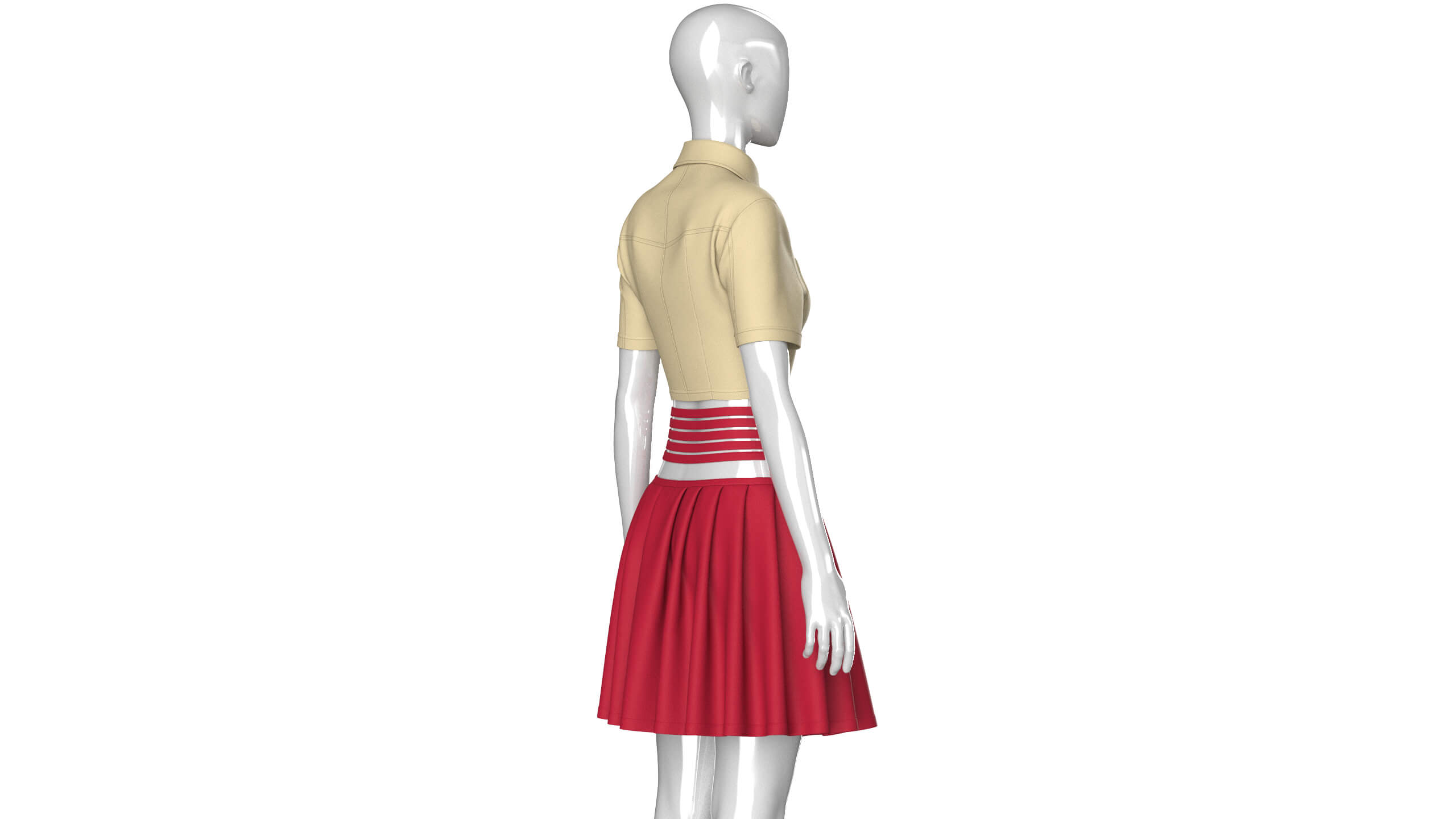 Girls Cross-Strap Waist Skirt with Cropped Shirt 3D Model
