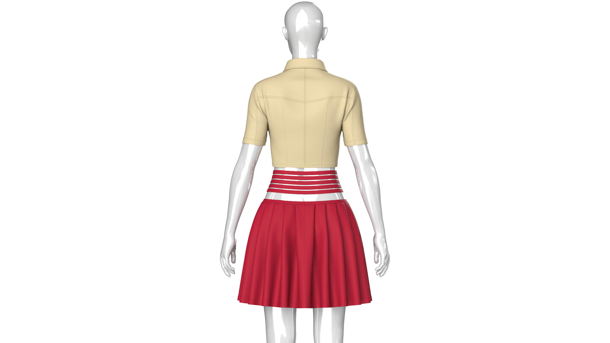 Girls Cross-Strap Waist Skirt with Cropped Shirt 3D Model