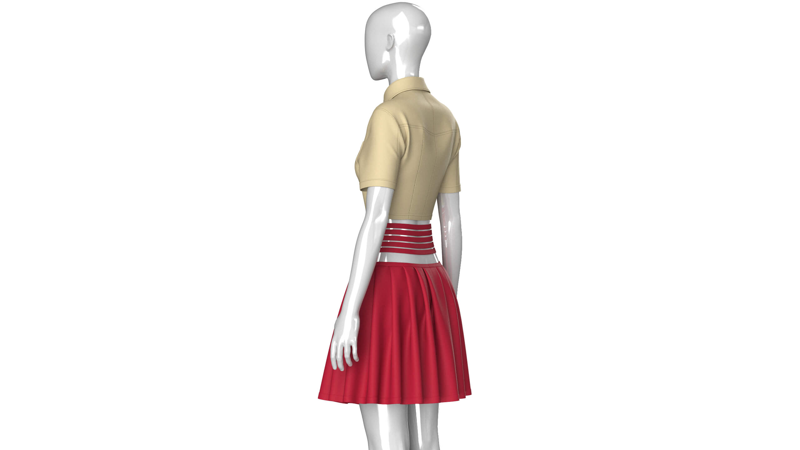 Girls Cross-Strap Waist Skirt with Cropped Shirt 3D Model