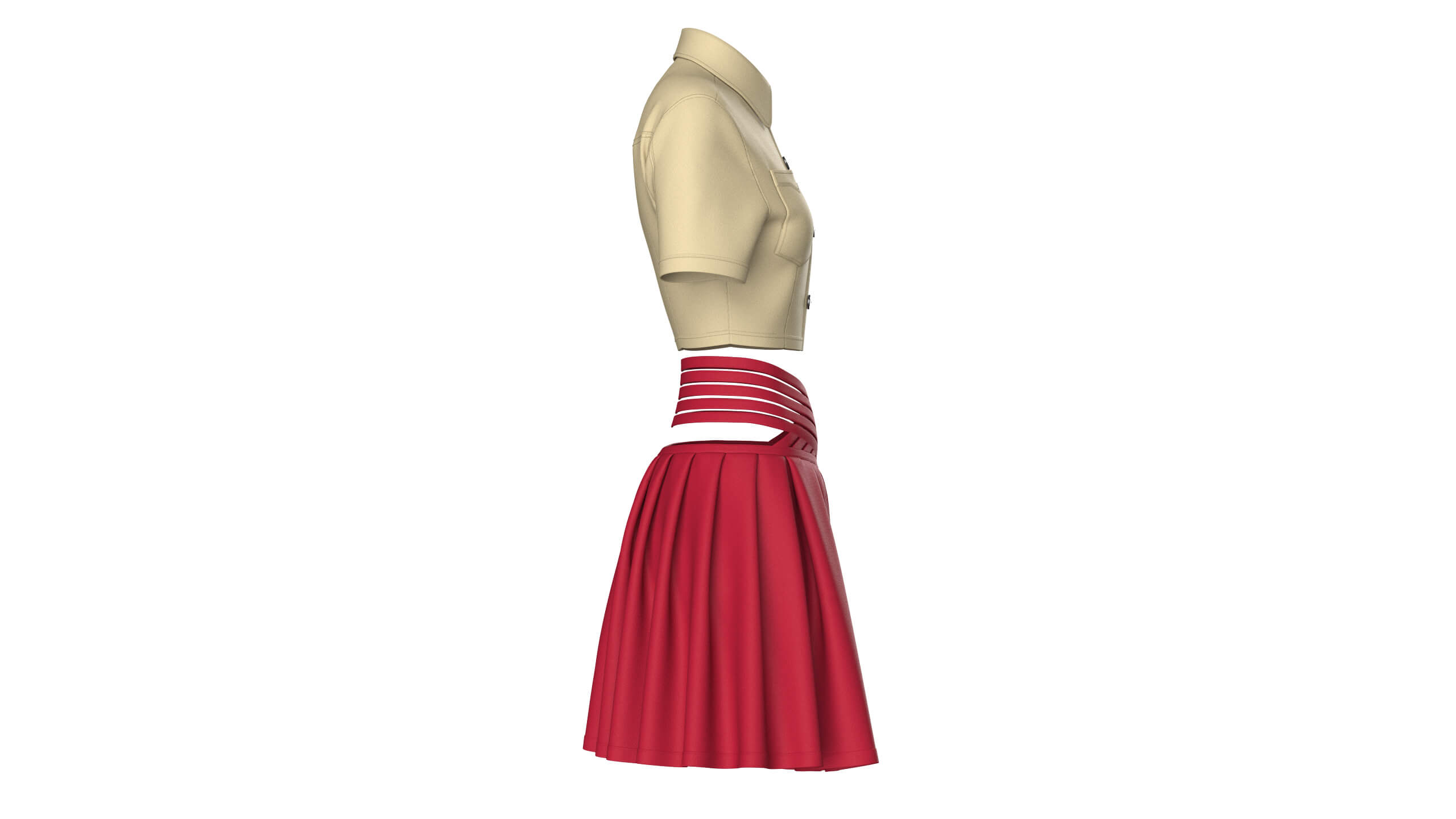 Girls Cross-Strap Waist Skirt with Cropped Shirt 3D Model