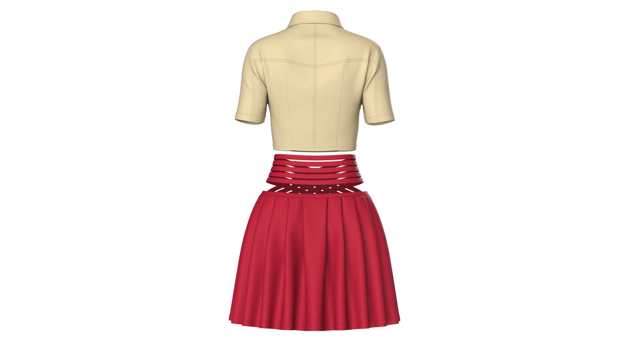Girls Cross-Strap Waist Skirt with Cropped Shirt 3D Model