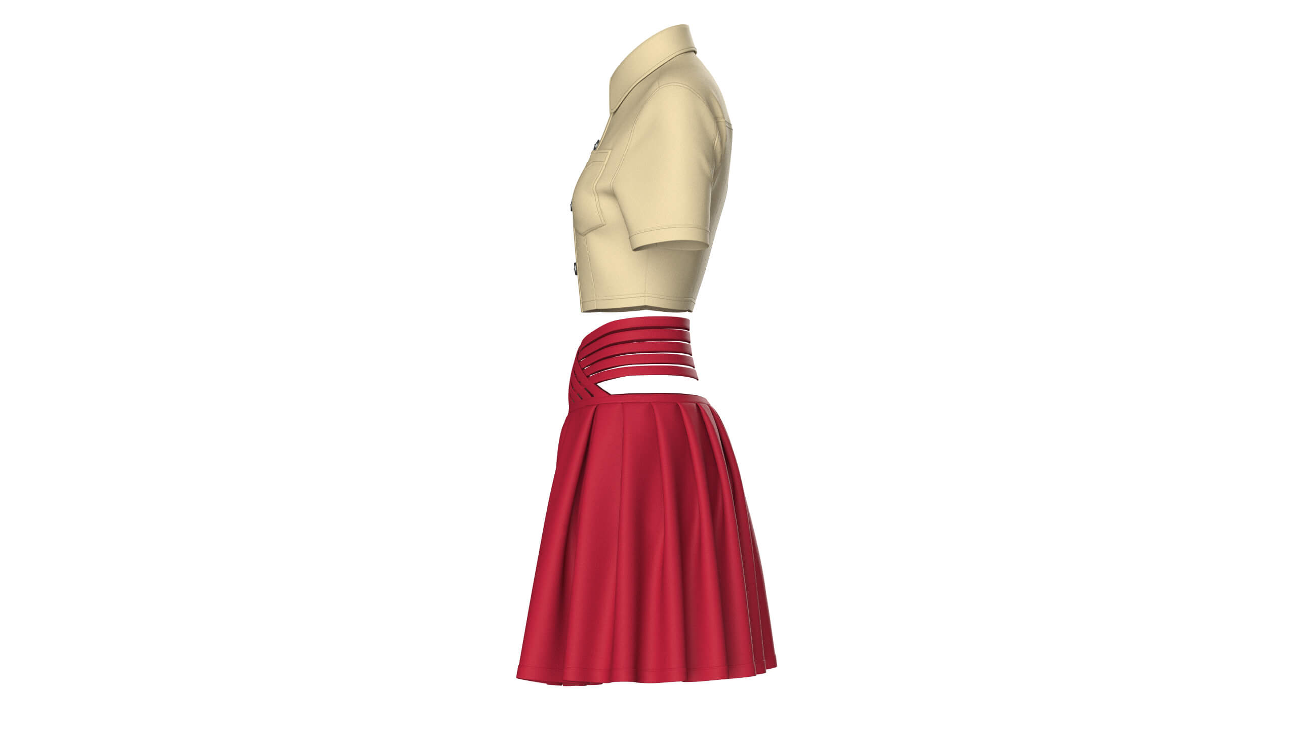 Girls Cross-Strap Waist Skirt with Cropped Shirt 3D Model