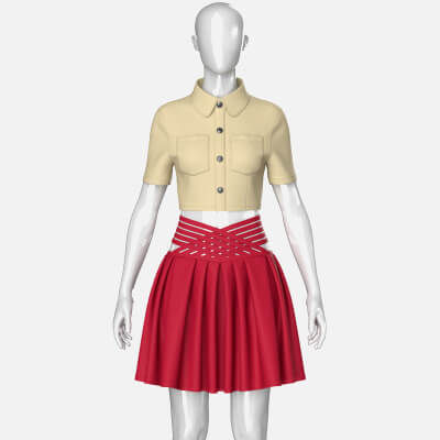 Girls Cross-Strap Waist Skirt with Cropped Shirt