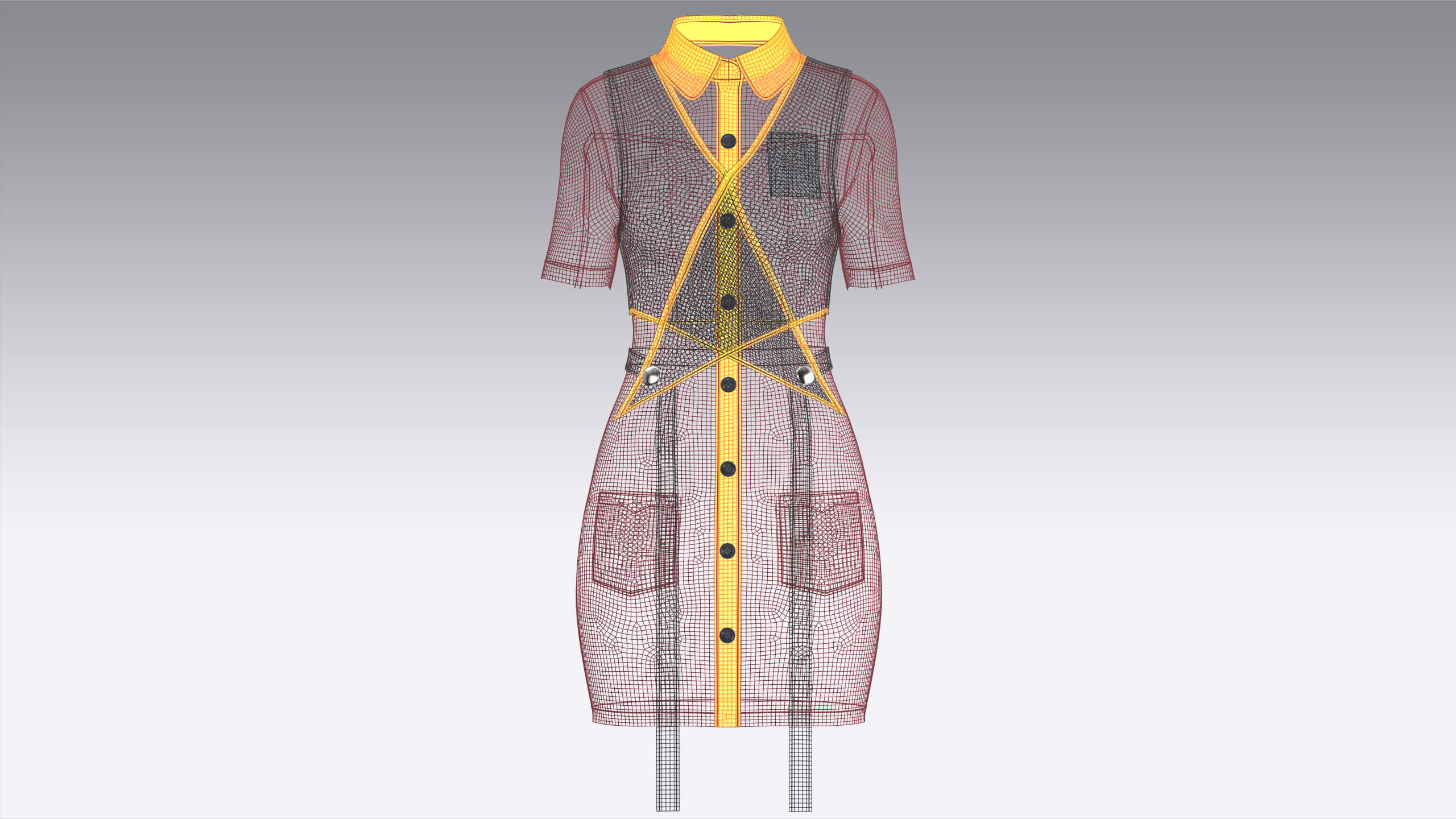 Girls Cross Wrap Vest with Button-Up Shirt Dress 3D Model