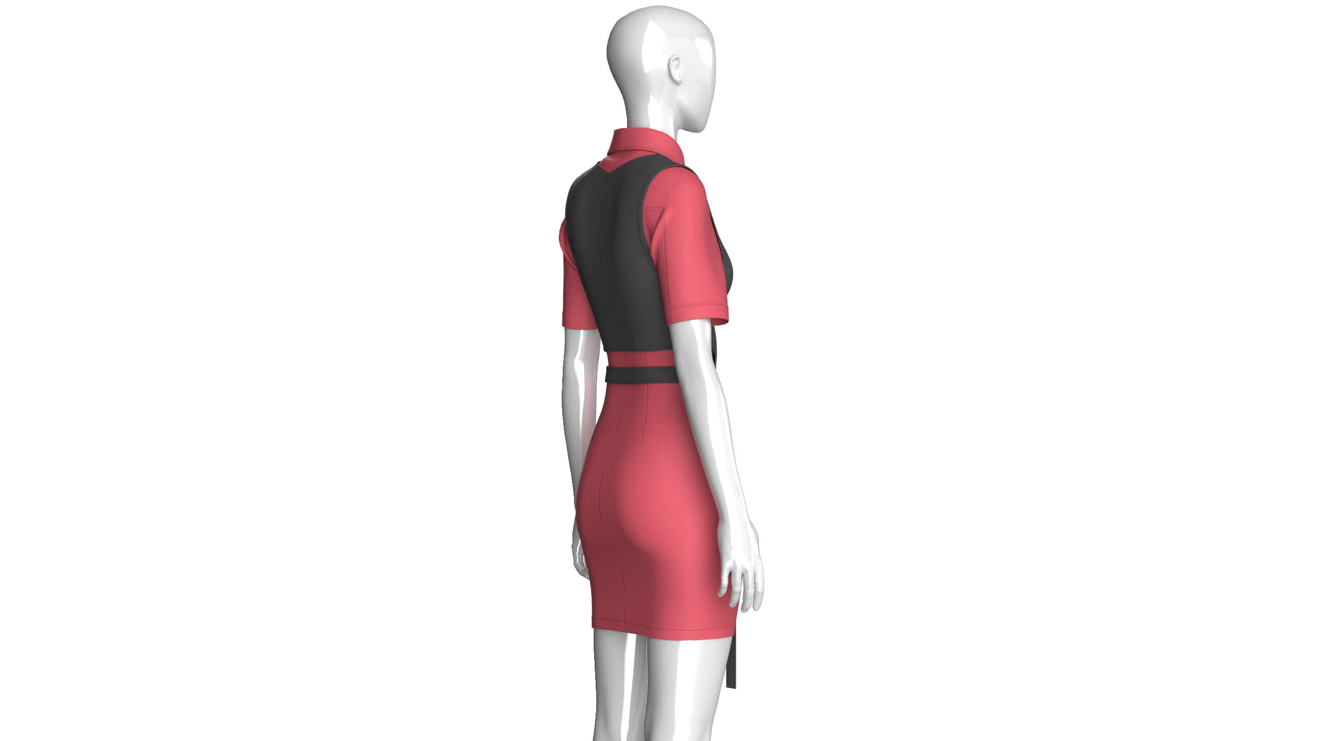 Girls Cross Wrap Vest with Button-Up Shirt Dress 3D Model