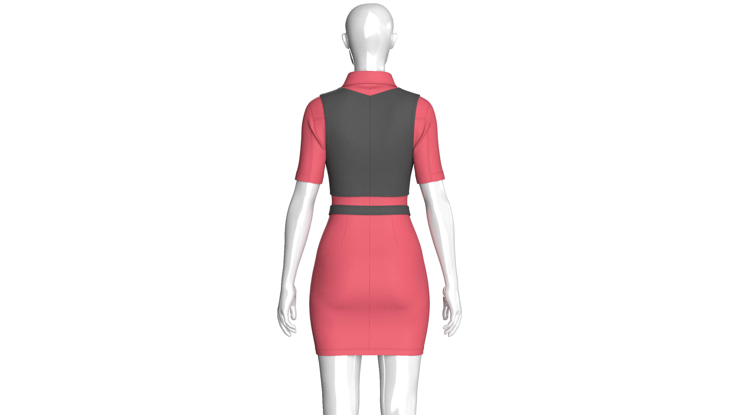 Girls Cross Wrap Vest with Button-Up Shirt Dress 3D Model