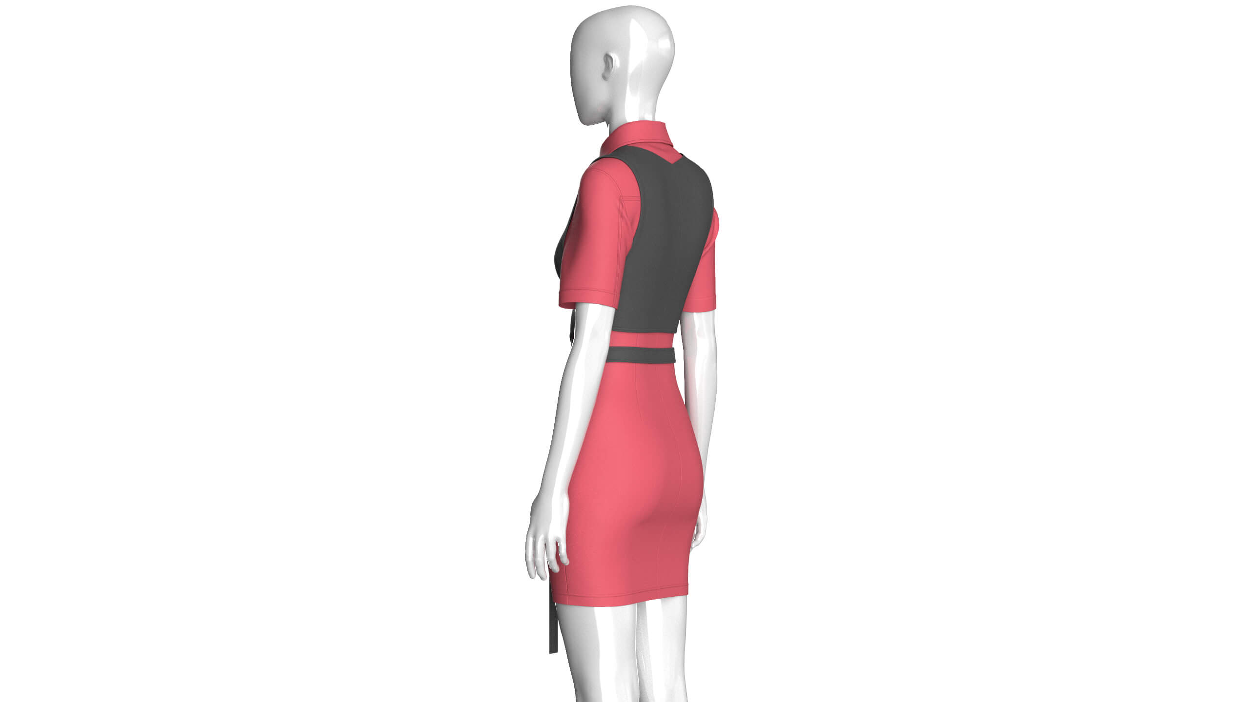 Girls Cross Wrap Vest with Button-Up Shirt Dress 3D Model