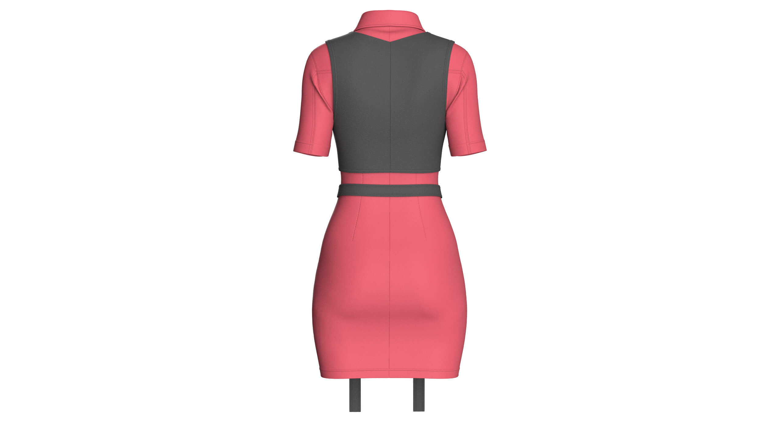 Girls Cross Wrap Vest with Button-Up Shirt Dress 3D Model