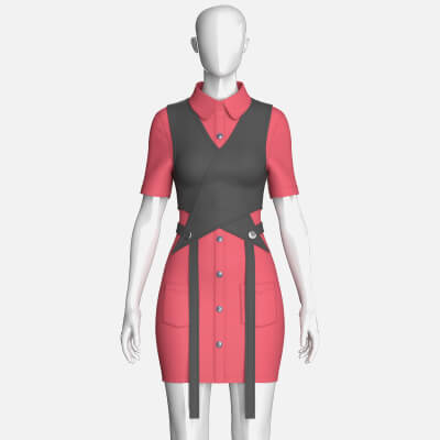 Girls Cross Wrap Vest with Button-Up Shirt Dress