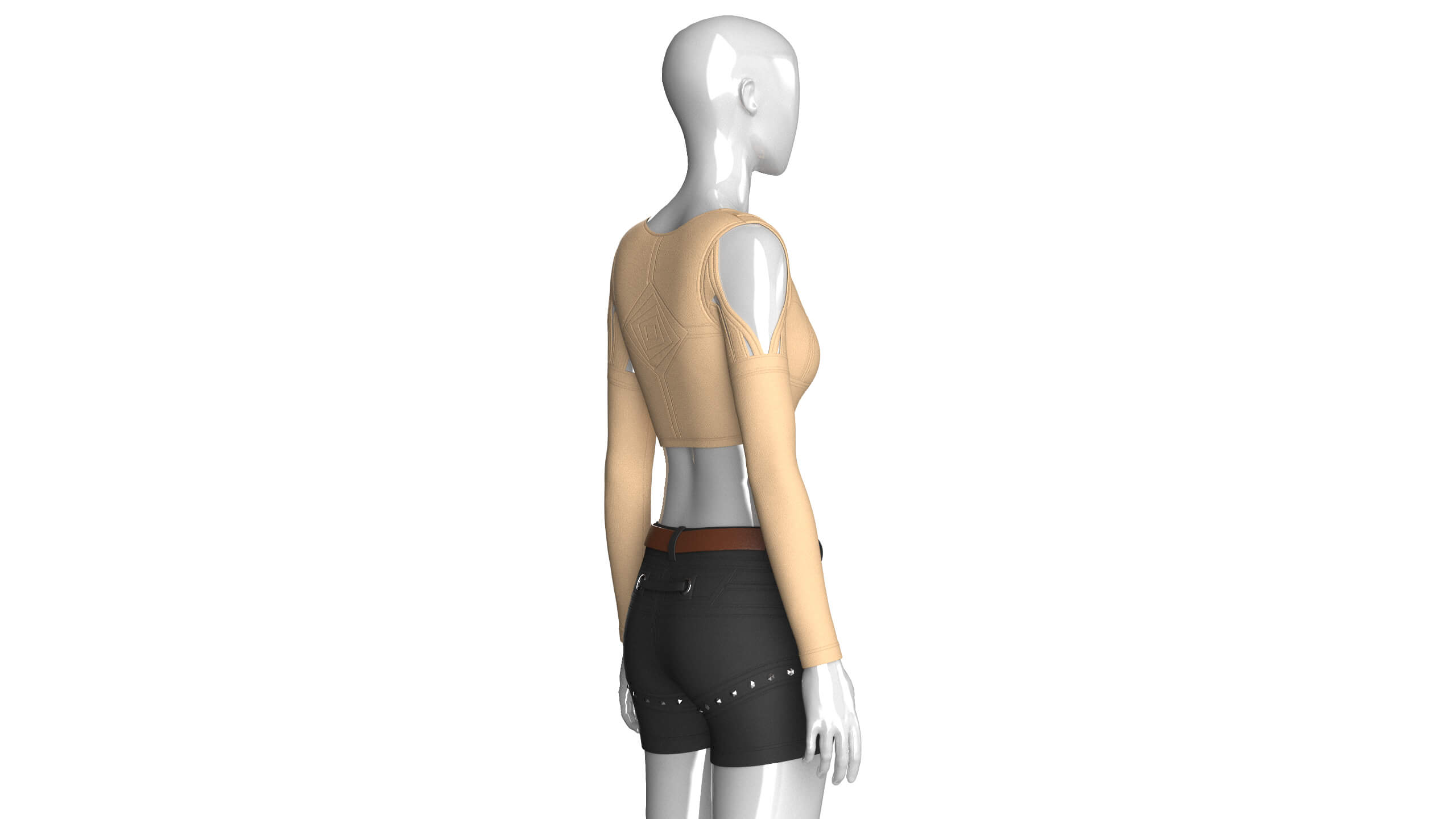 Girls Cut Out Shoulder Zip Crop Top with Shorts 3D Model