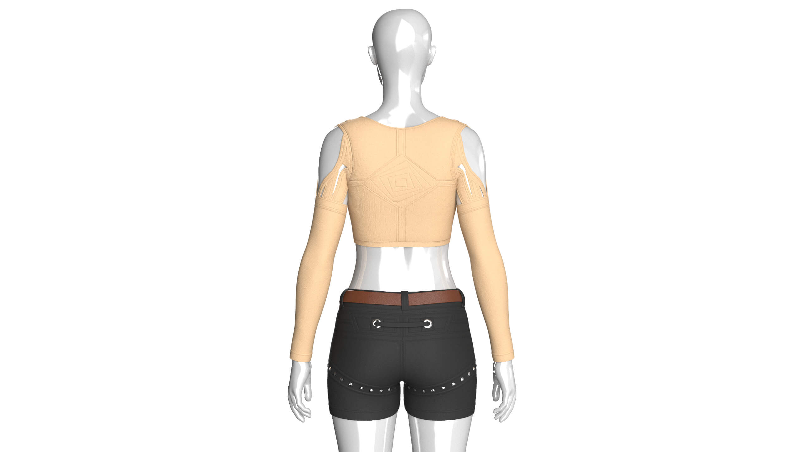 Girls Cut Out Shoulder Zip Crop Top with Shorts 3D Model