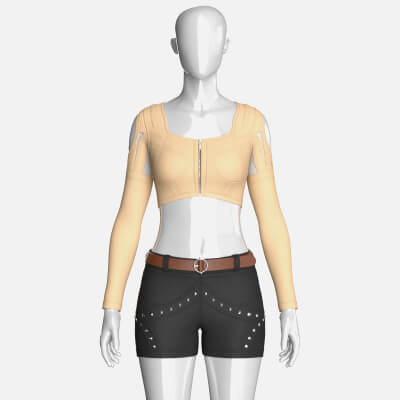 Girls Cut Out Shoulder Zip Crop Top with Shorts