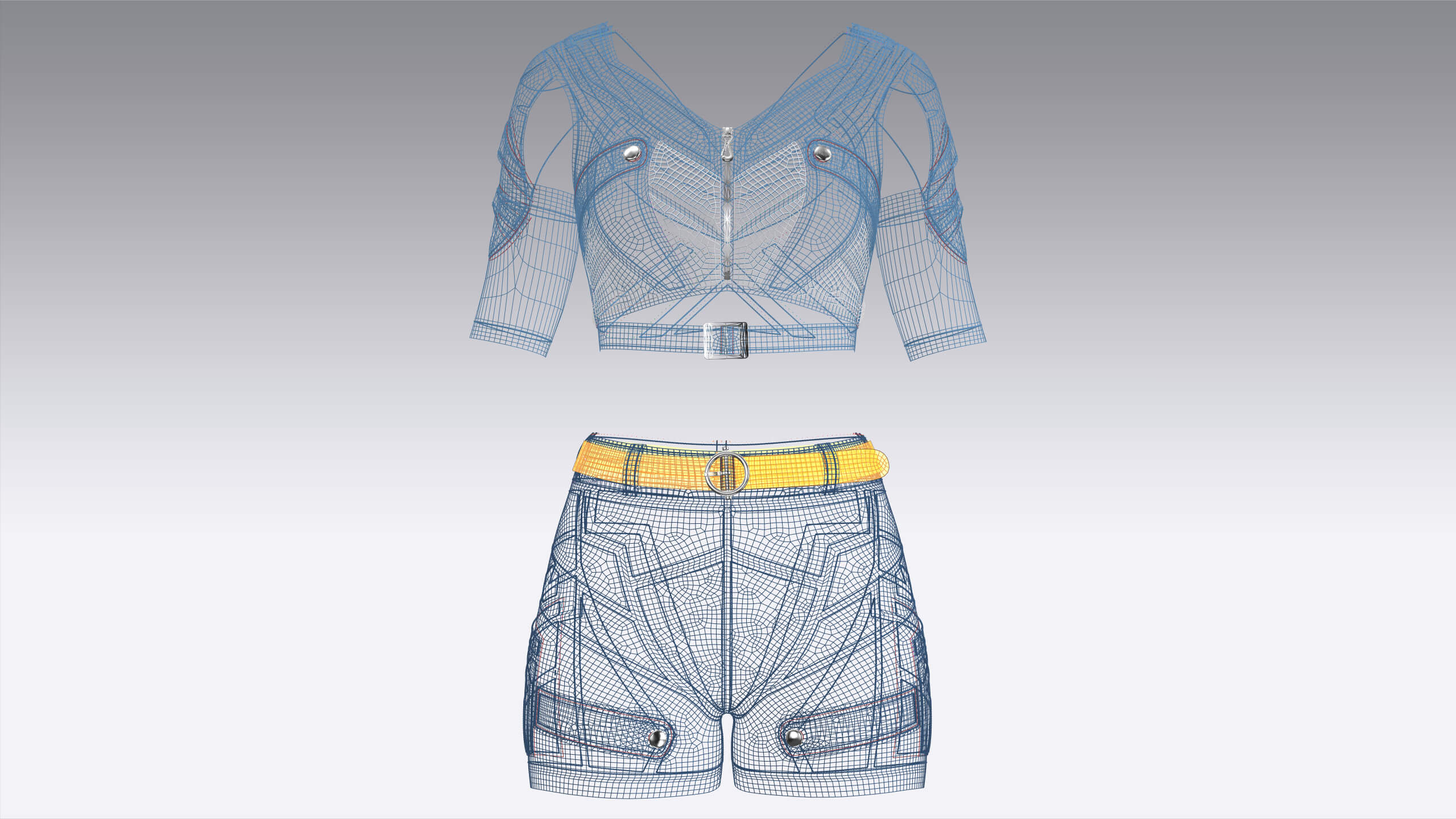Girls Cutout-Sleeve Crop Top with Utility Shorts 3D Model