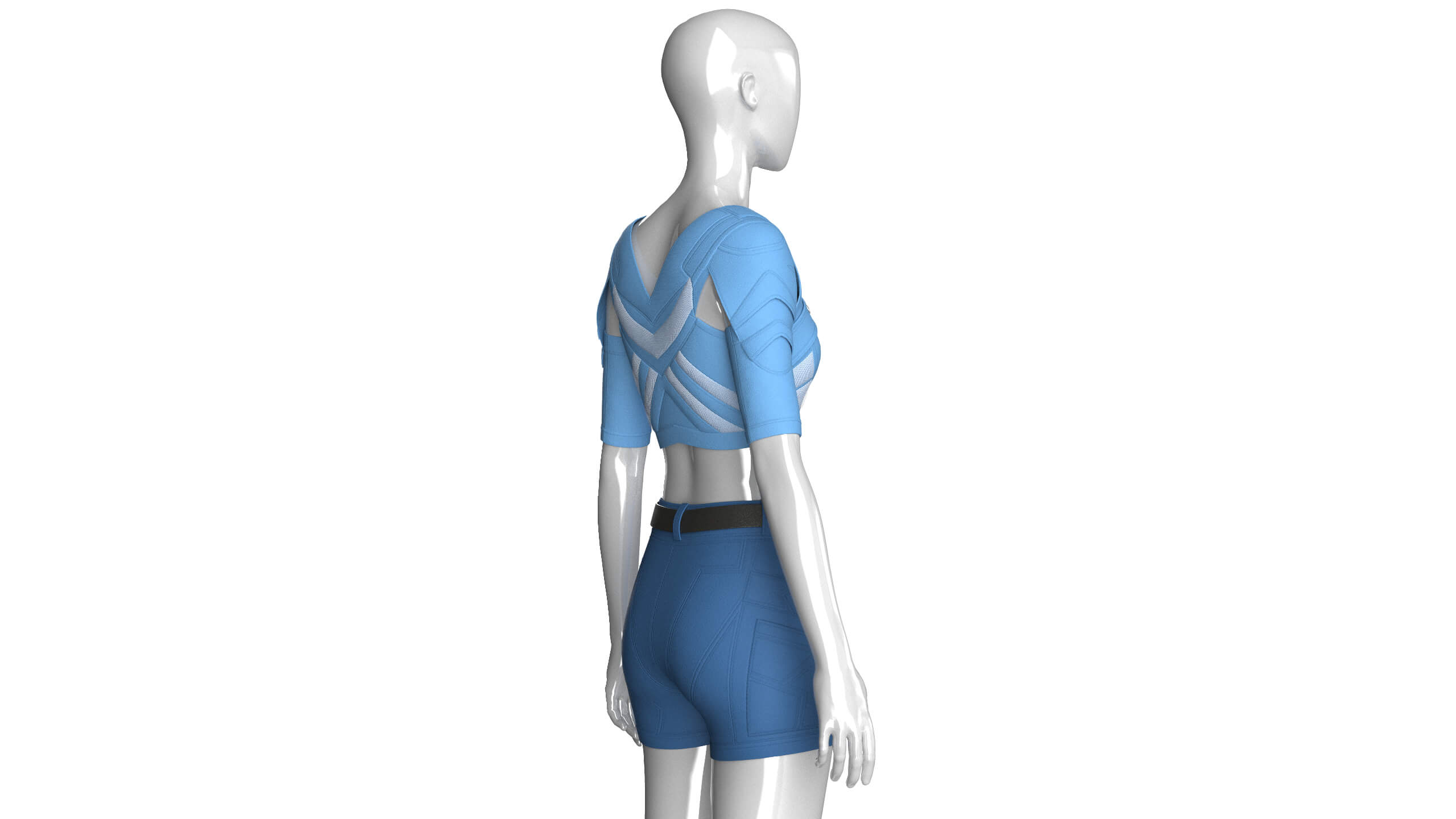 Girls Cutout-Sleeve Crop Top with Utility Shorts 3D Model