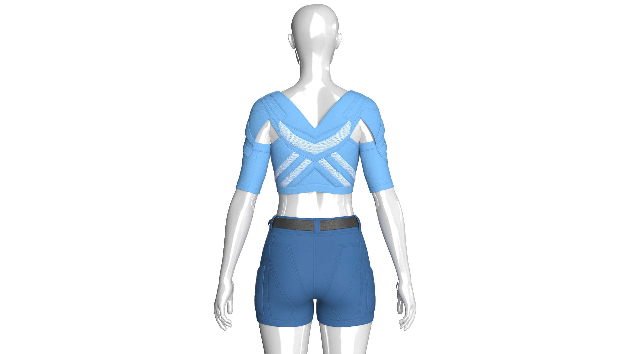 Girls Cutout-Sleeve Crop Top with Utility Shorts 3D Model