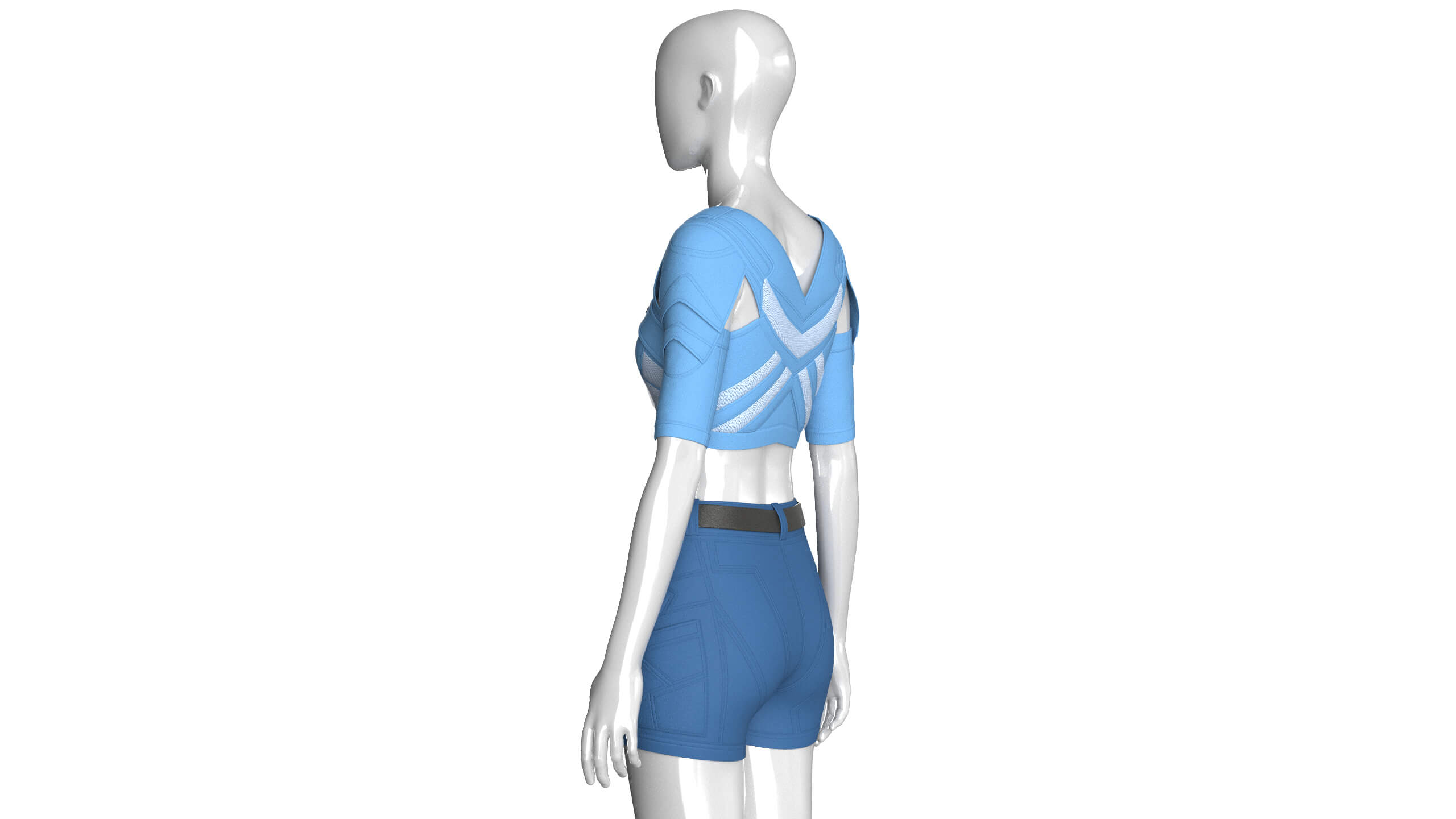 Girls Cutout-Sleeve Crop Top with Utility Shorts 3D Model