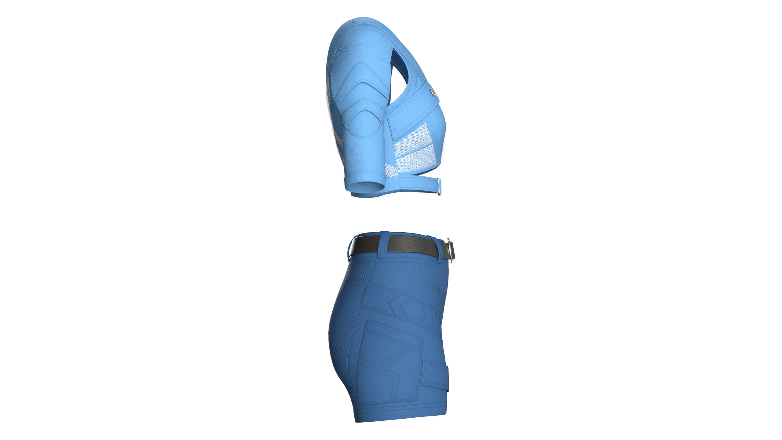 Girls Cutout-Sleeve Crop Top with Utility Shorts 3D Model