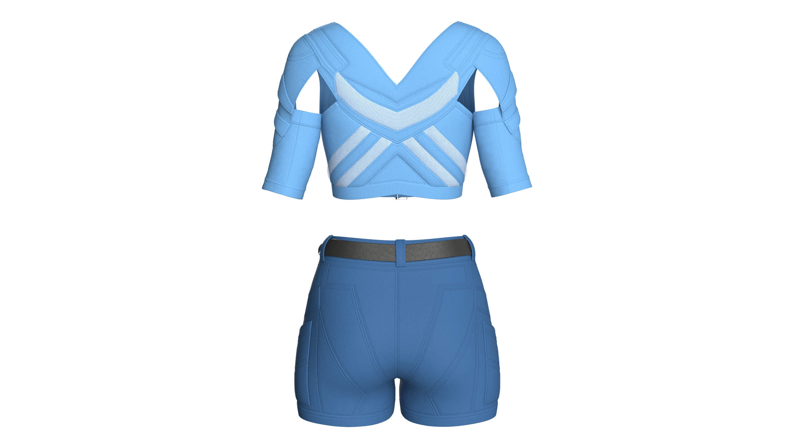 Girls Cutout-Sleeve Crop Top with Utility Shorts 3D Model