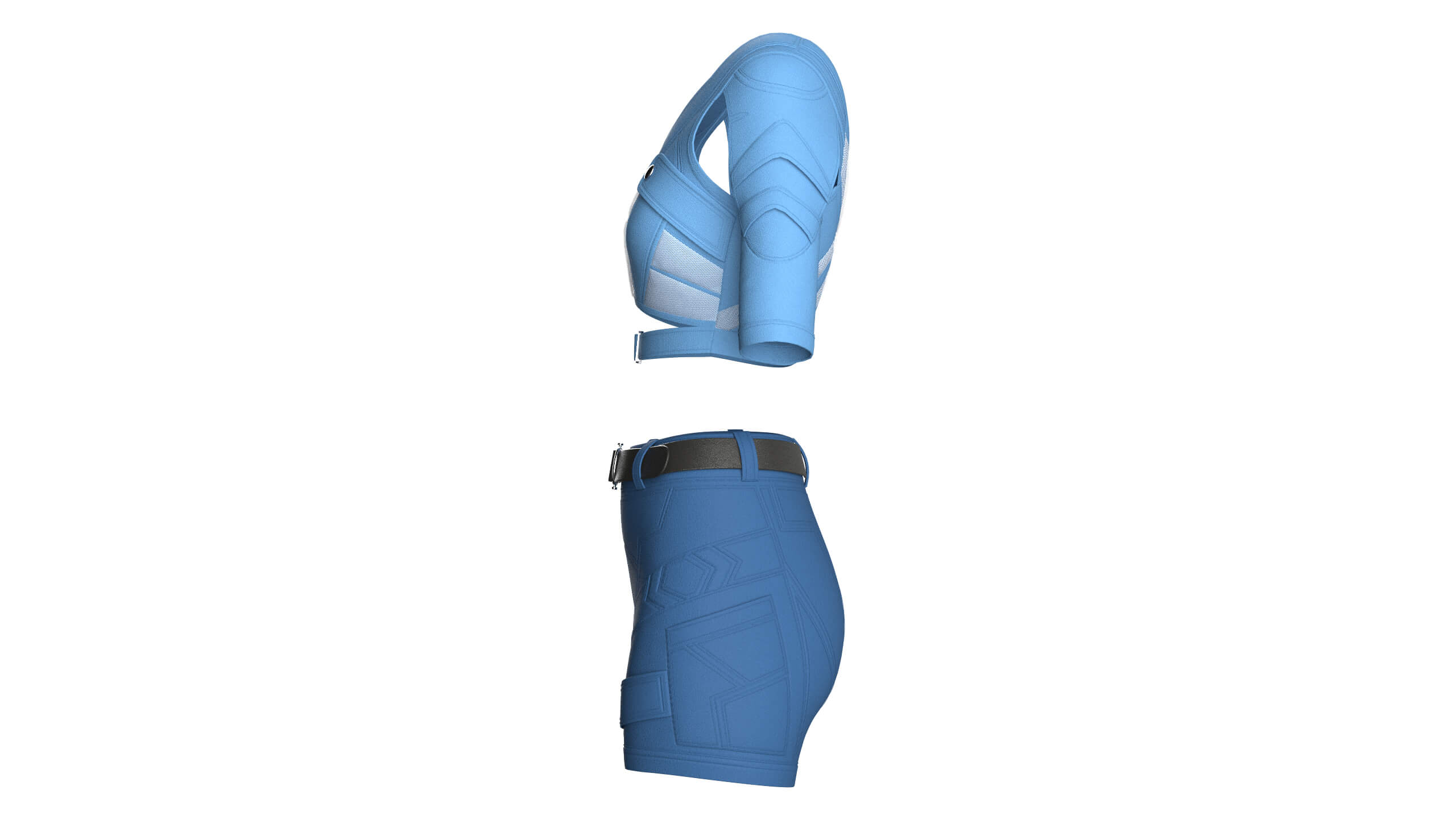 Girls Cutout-Sleeve Crop Top with Utility Shorts 3D Model