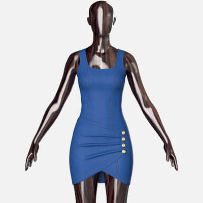 Girls Denim Draped Mini Dress with Side Buttons