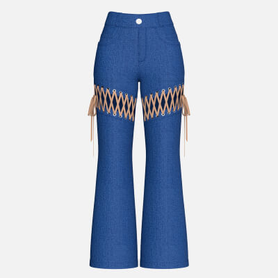 Girls Denim Lace-Up Cut-Out Flared Pant