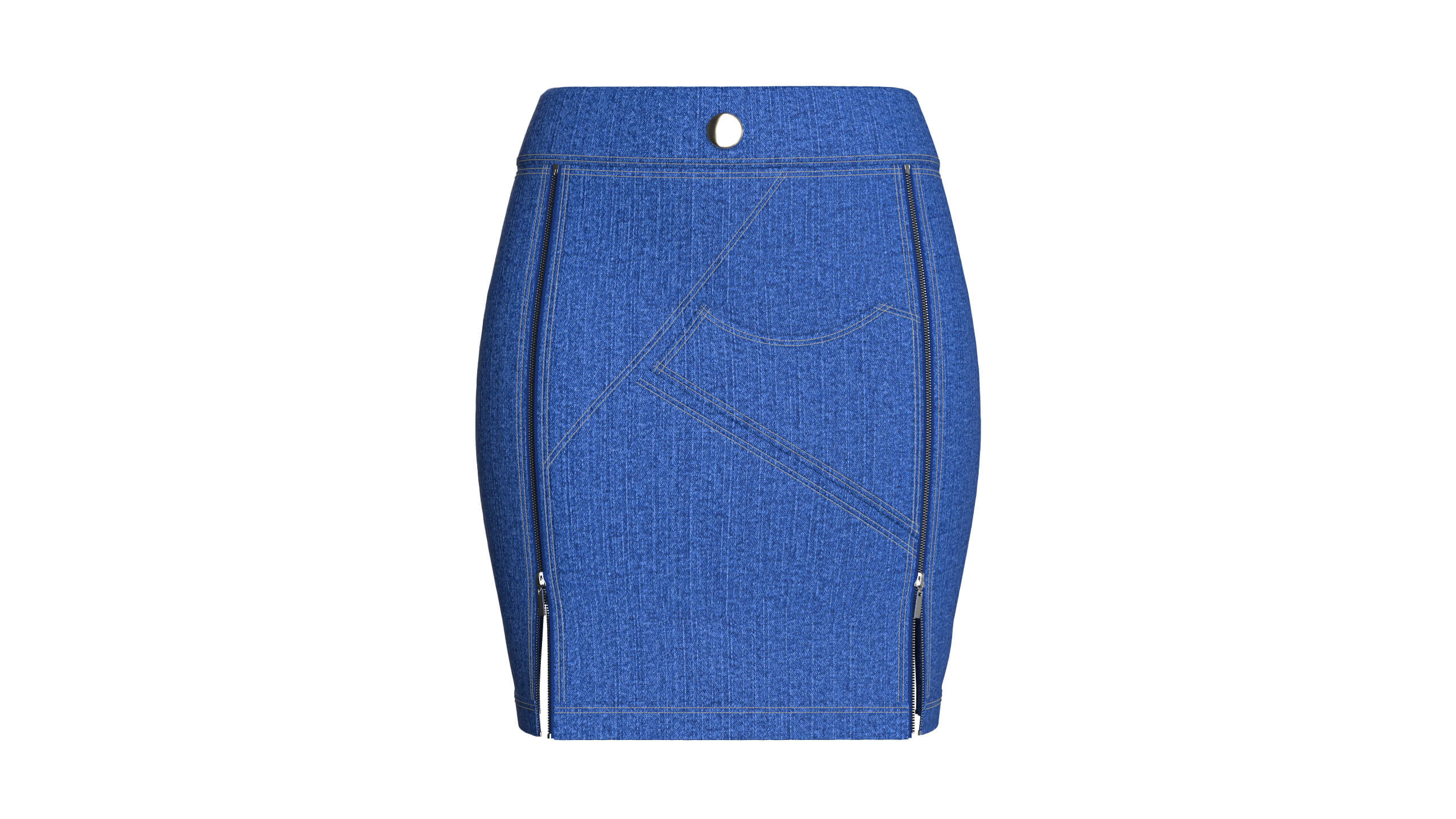 Girls Denim Mini Skirt with Dual Zipper Slits 3D Model