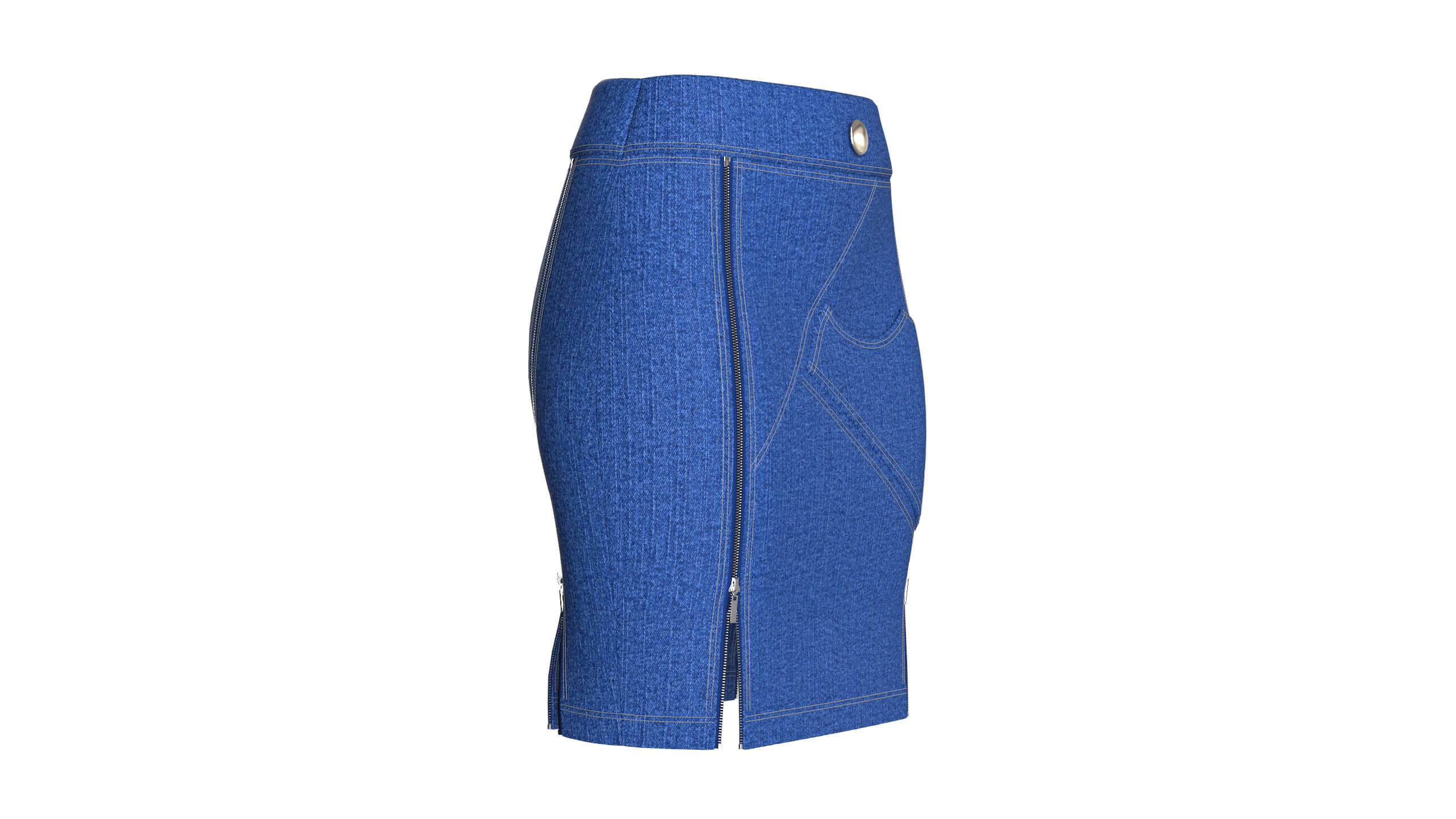 Girls Denim Mini Skirt with Dual Zipper Slits 3D Model