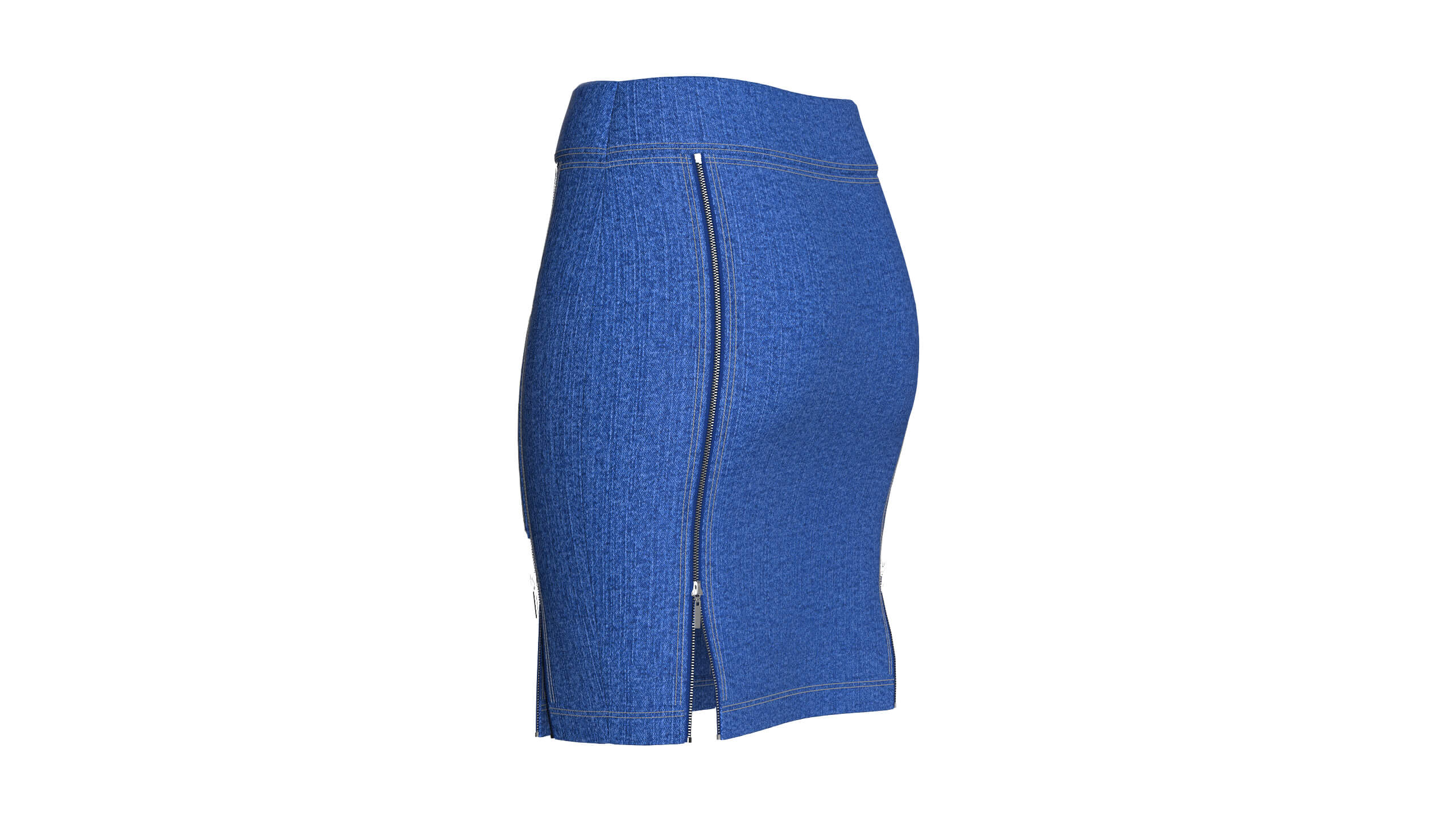 Girls Denim Mini Skirt with Dual Zipper Slits 3D Model