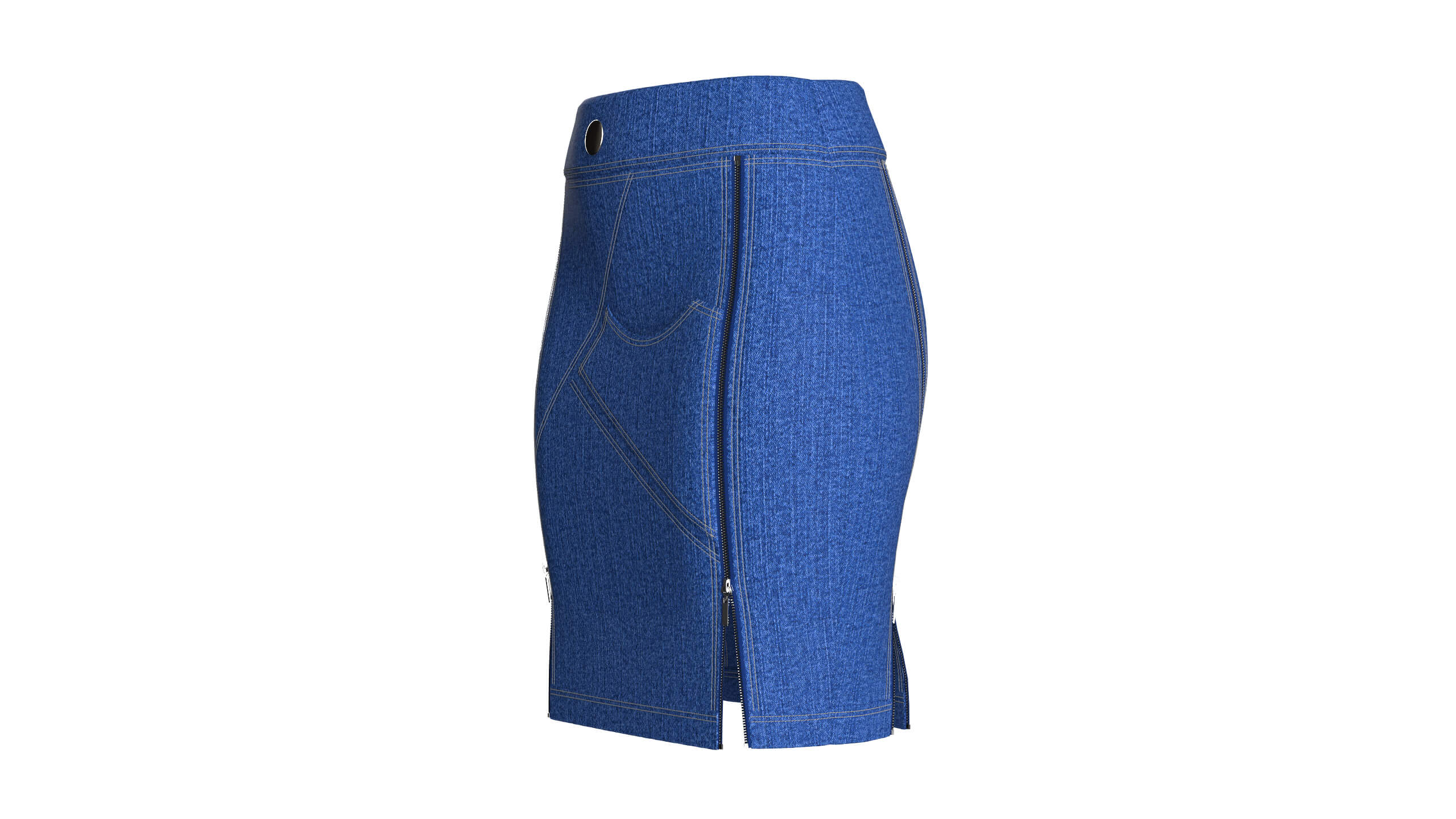 Girls Denim Mini Skirt with Dual Zipper Slits 3D Model