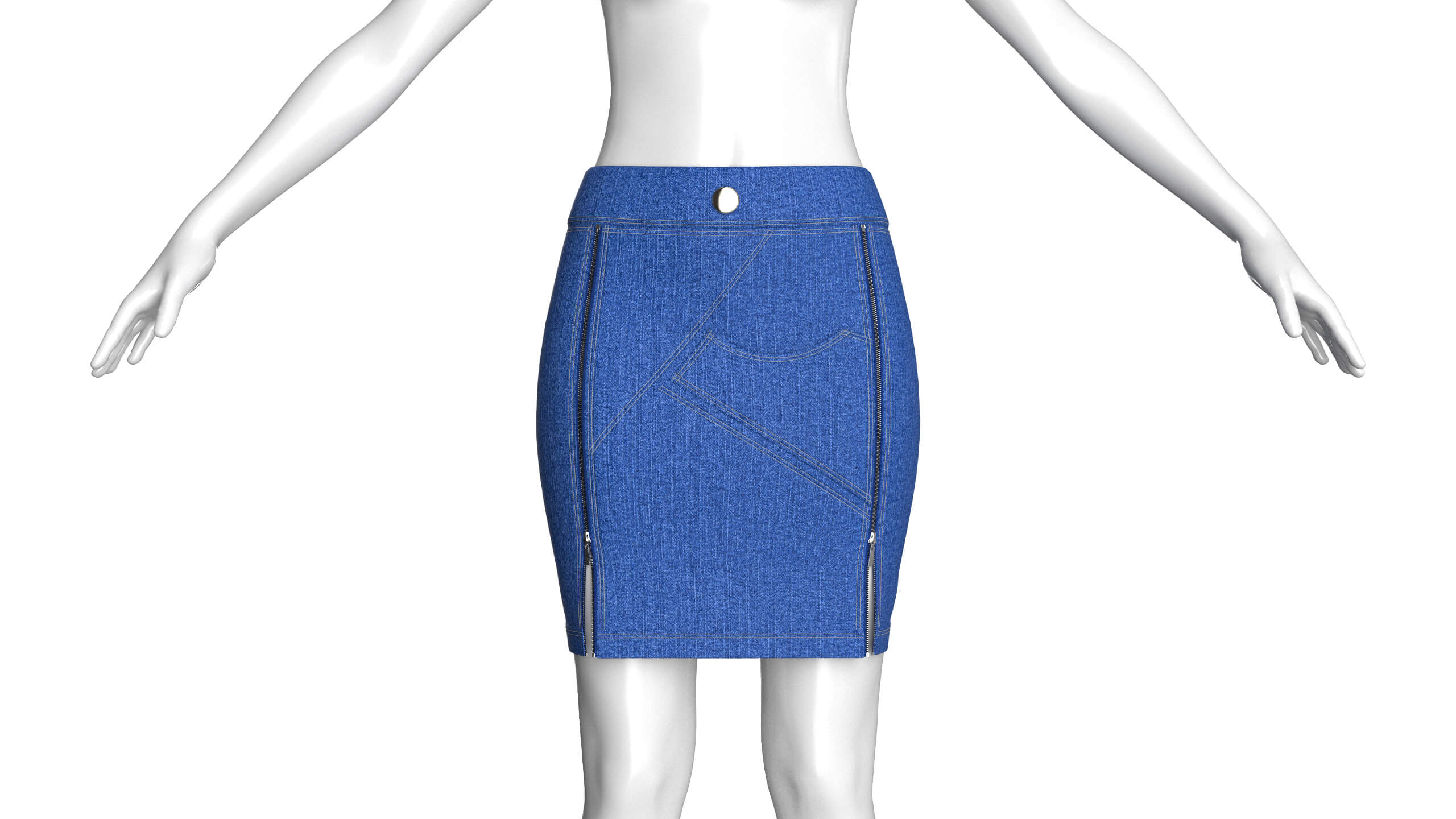 Girls Denim Mini Skirt with Dual Zipper Slits 3D Model