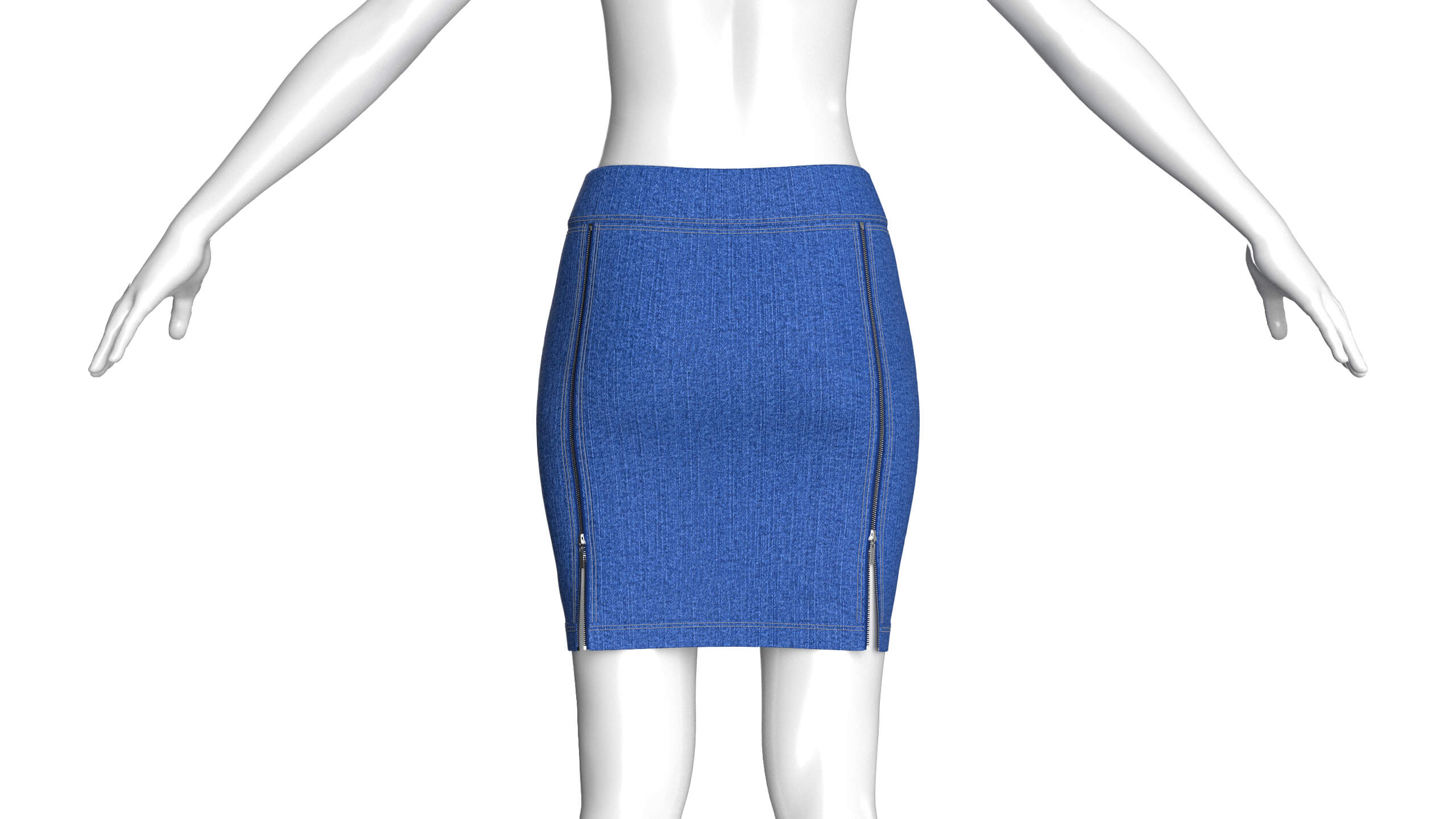 Girls Denim Mini Skirt with Dual Zipper Slits 3D Model