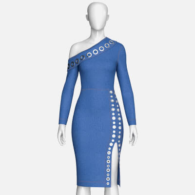 Girls Denim One-Shoulder Midi Dress with Eyelets