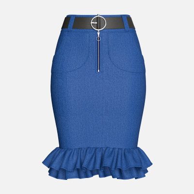 Girls Denim Skirt with Layered Ruffle Hem