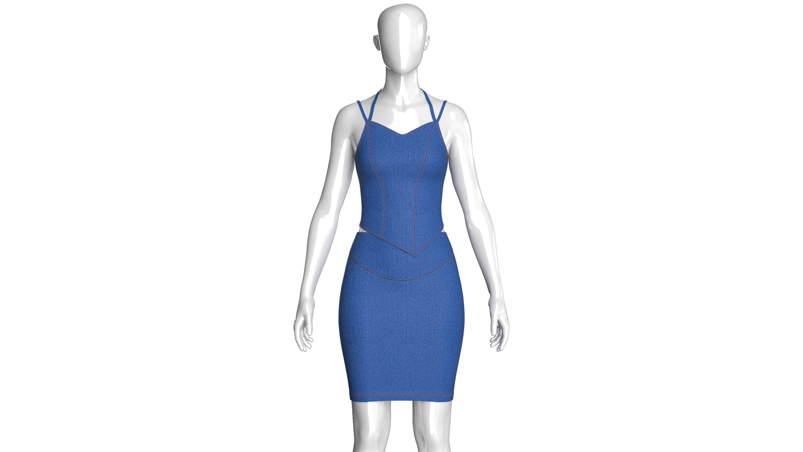Girls Denim Top with Skirt - Outfit 3D Model
