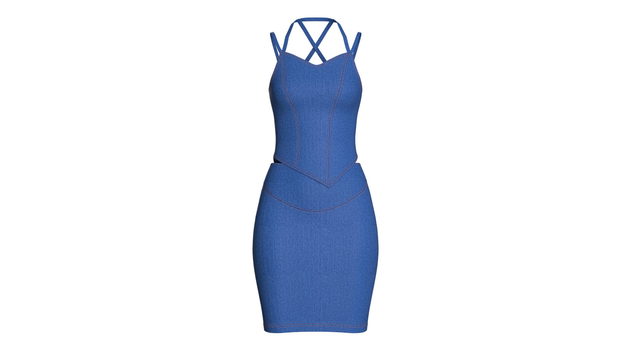 Girls Denim Top with Skirt - Outfit 3D Model