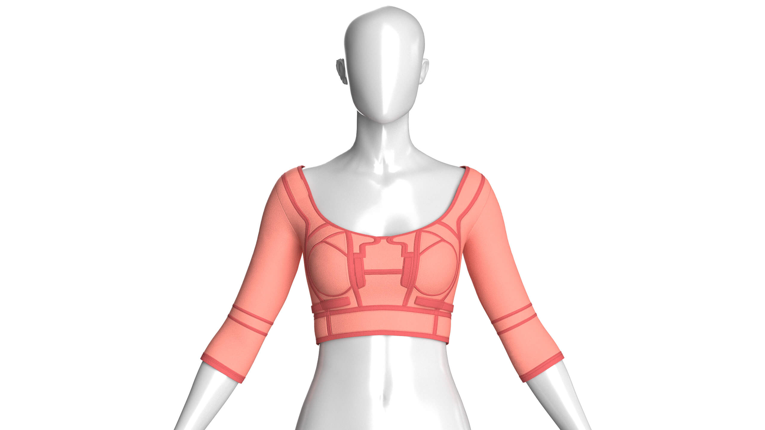 Girls Elbow-Sleeve Crop Top 3D Model