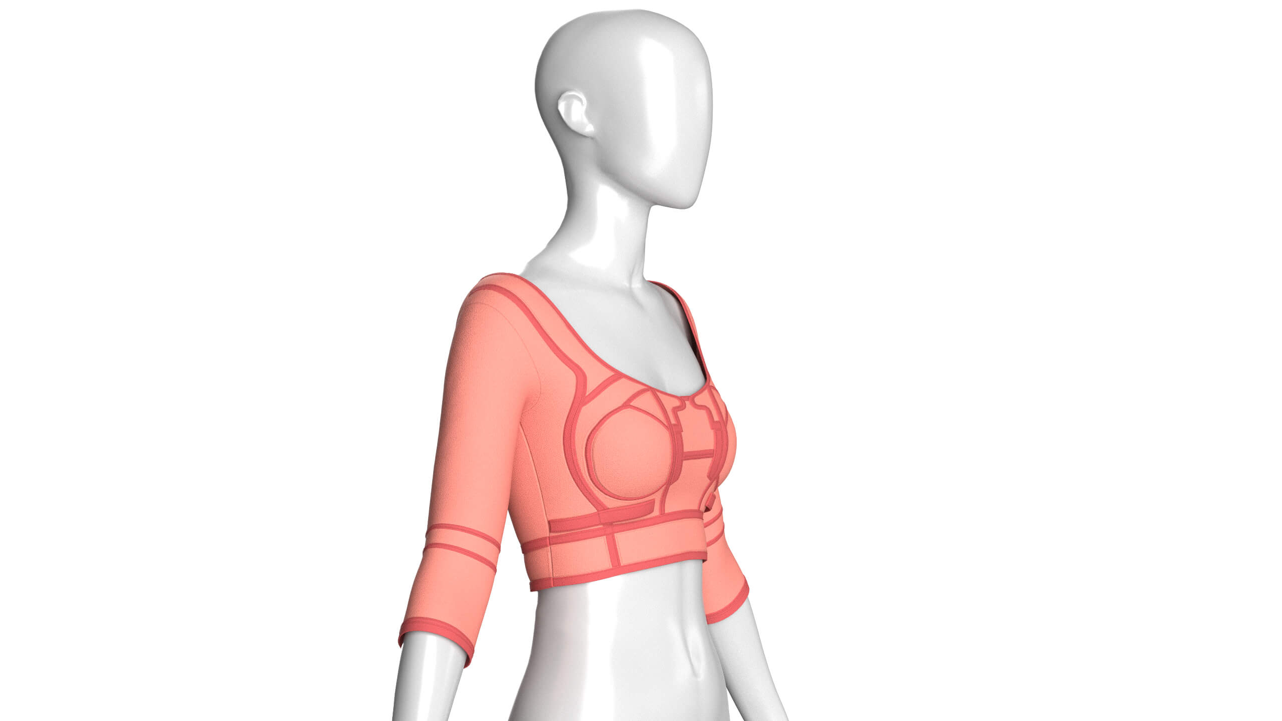 Girls Elbow-Sleeve Crop Top 3D Model