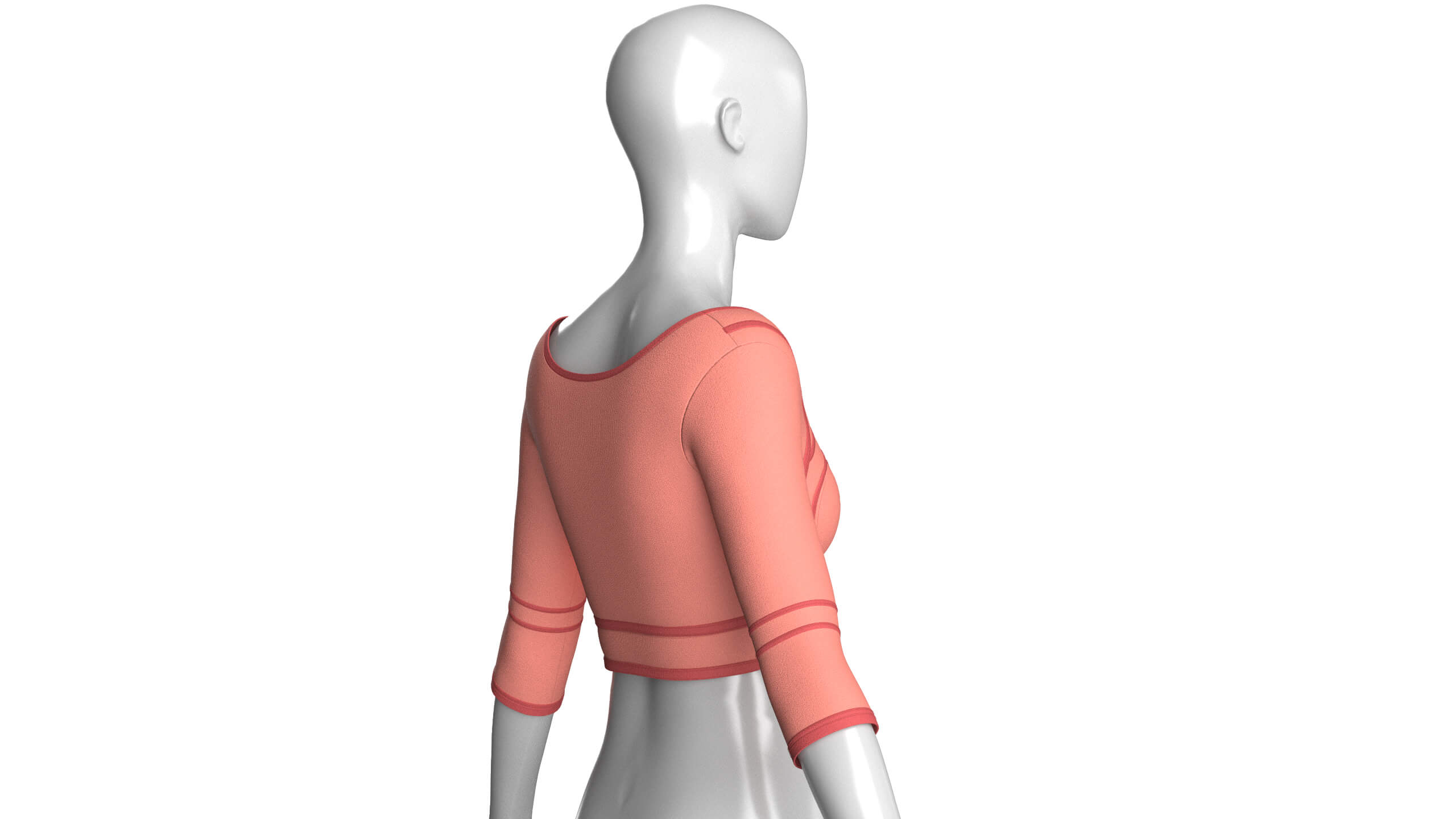 Girls Elbow-Sleeve Crop Top 3D Model