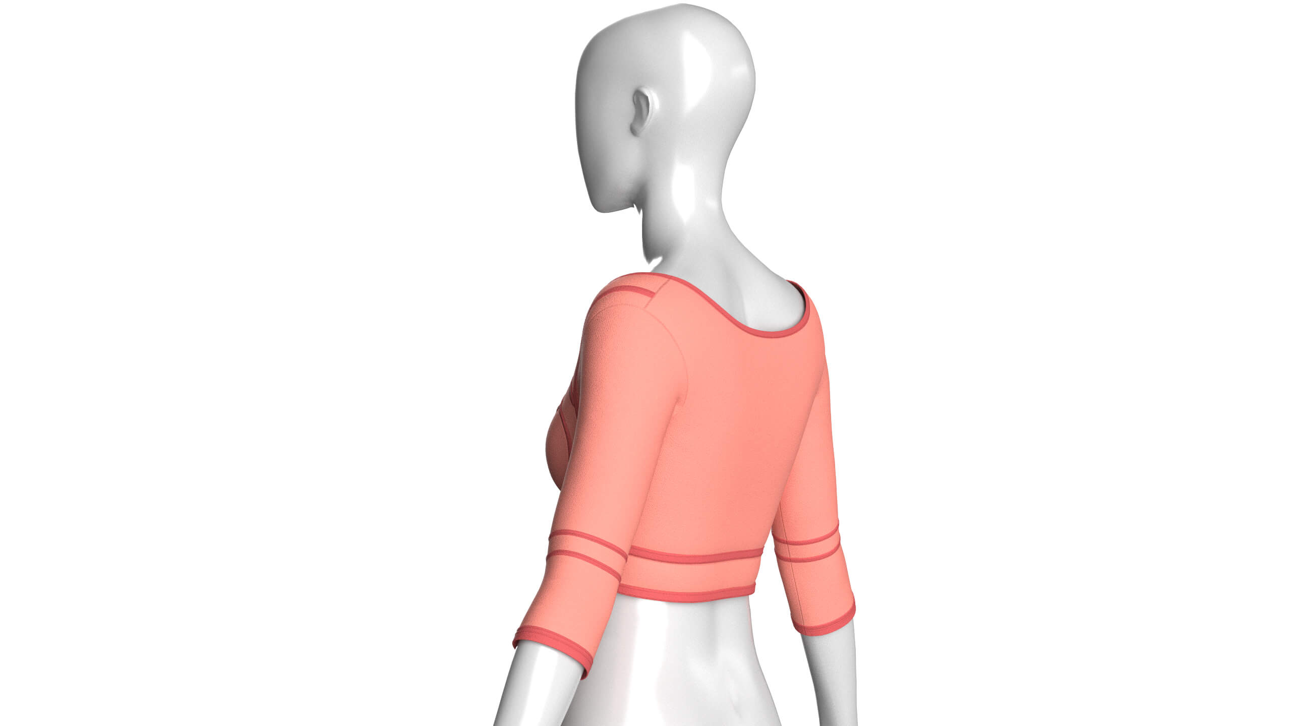 Girls Elbow-Sleeve Crop Top 3D Model