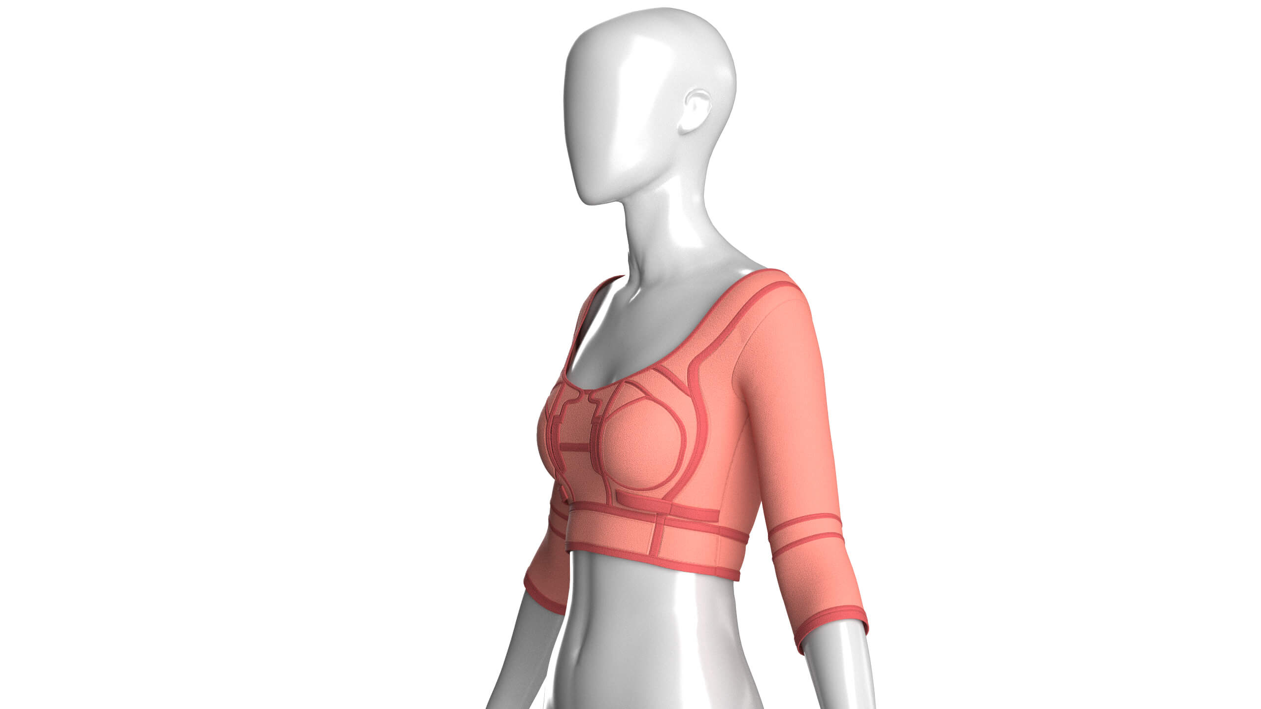 Girls Elbow-Sleeve Crop Top 3D Model